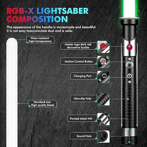 Miniatura 3 de Sable de luz, sable de luz sensible y suave, 16 grupos de efectos de sonido y cambio de color, mango de metal recargable, regalos de sable de luz
