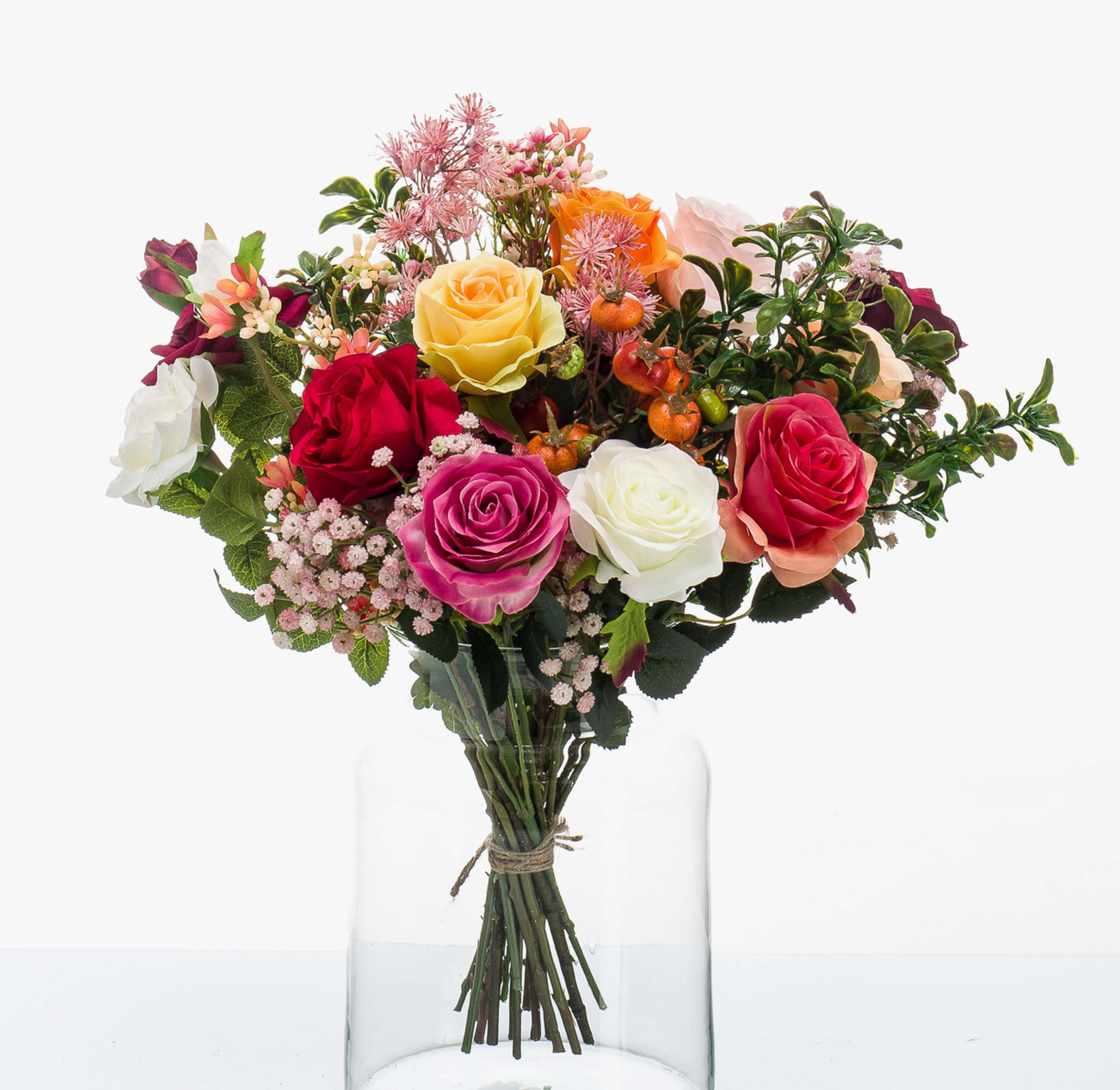 Artplants Orange-Pink .De Artificial Flower Bouquet Feme, Orange-Light Pink, 18"/45Cm, Ø16"/40Cm - Silk Flowers