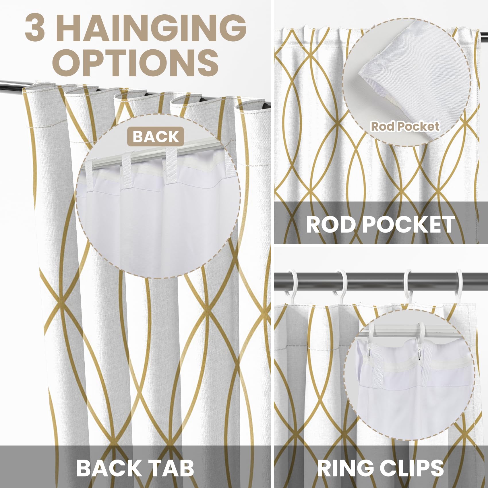 Kzzfqxb 2 Panels 107x215cm Gold and White Curtains - Image 4