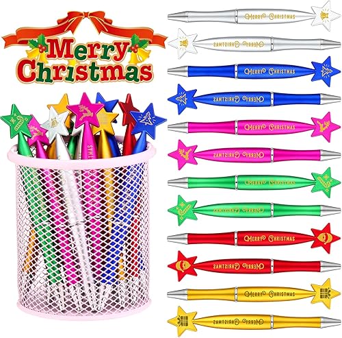 Sherr 72 bolígrafos de Navidad a granel, bolígrafos de Navidad a granel en forma de estrella de Navidad de 0.039 in, bolígrafos de tinta negra para