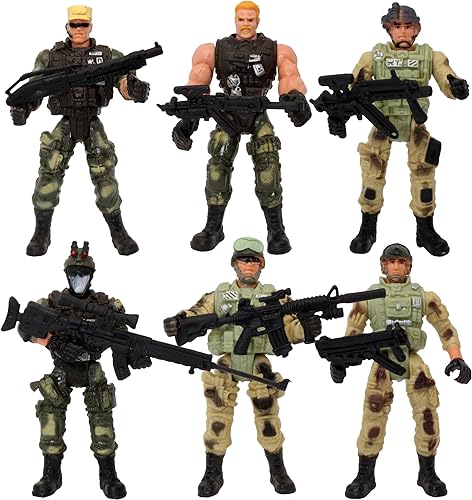 PowerTRC Paquete de 6 figuras de armas militares de acción del ejército de acción de las fuerzas especiales y accesorios, juego de juguete para