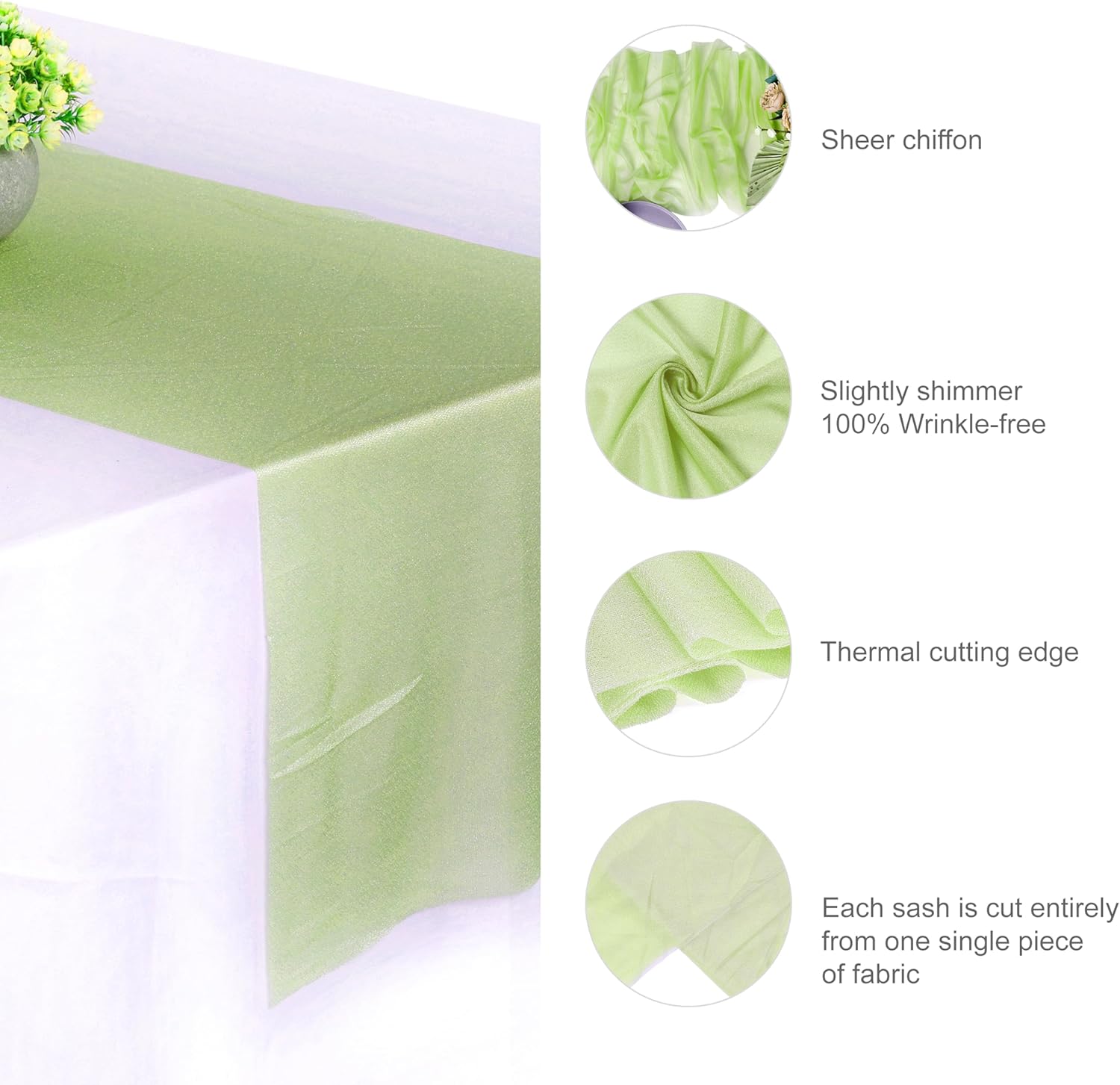 MDS Pack of 10 Wedding 12 x 108 inches Chiffon Table Runner for Wedding, Decorations for Birthday Parties, Banquets, Graduations, Engagements, Runners fit Rectangle, Round Table - Sage Green