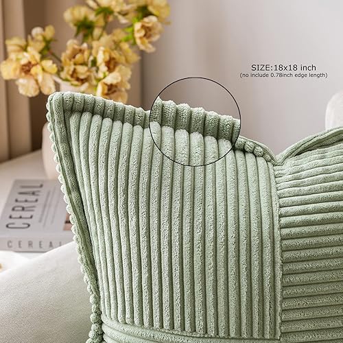Miniatura 4 de MIULEE Paquete de 2 fundas de almohada decorativas súper suaves a rayas de estilo bohemio verde salvia, juego de 2 rellenos de almohada de 18 x 18