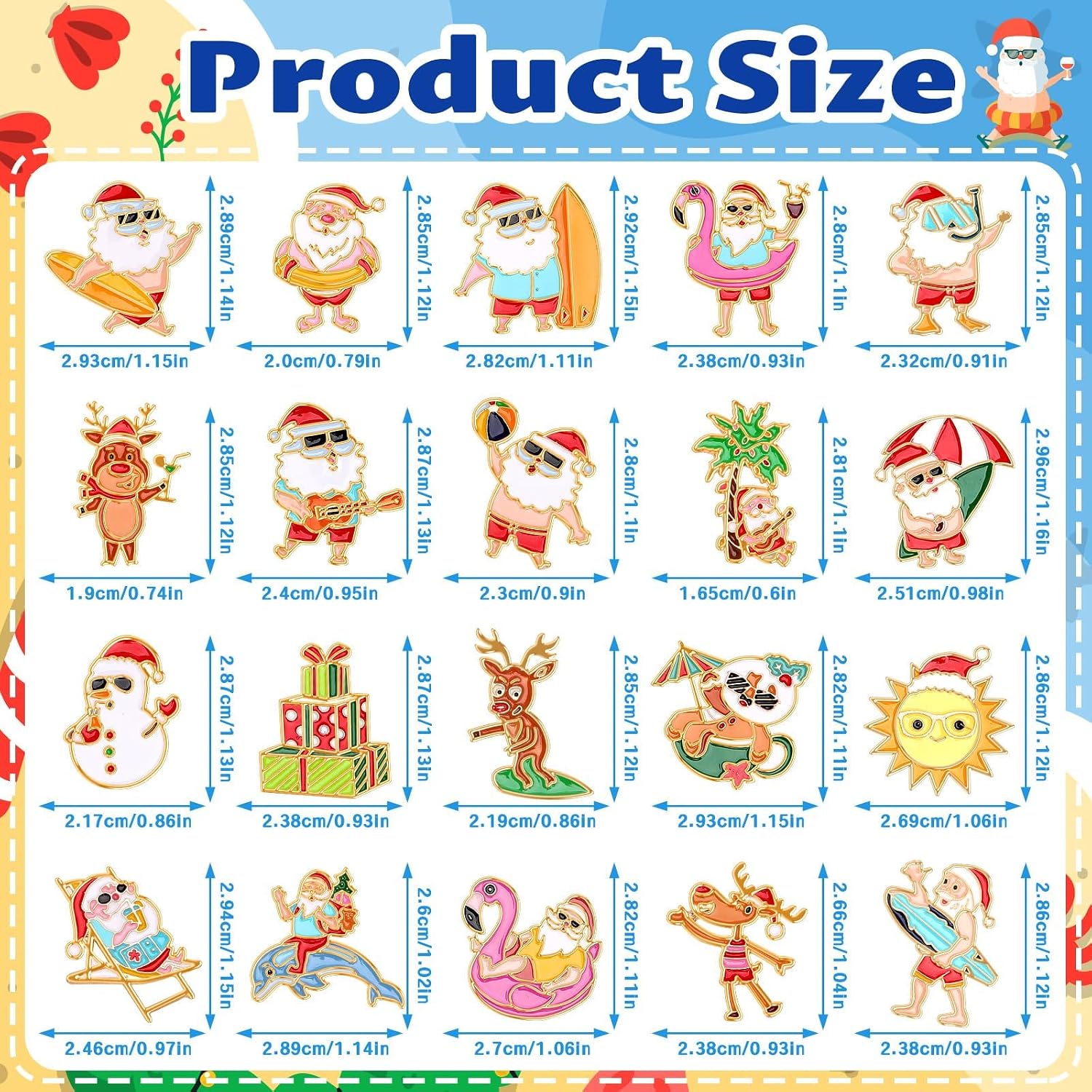 36Pcs July Christmas Enamel Pins Bulk, Xmas in Summer Lapel Badges image 2