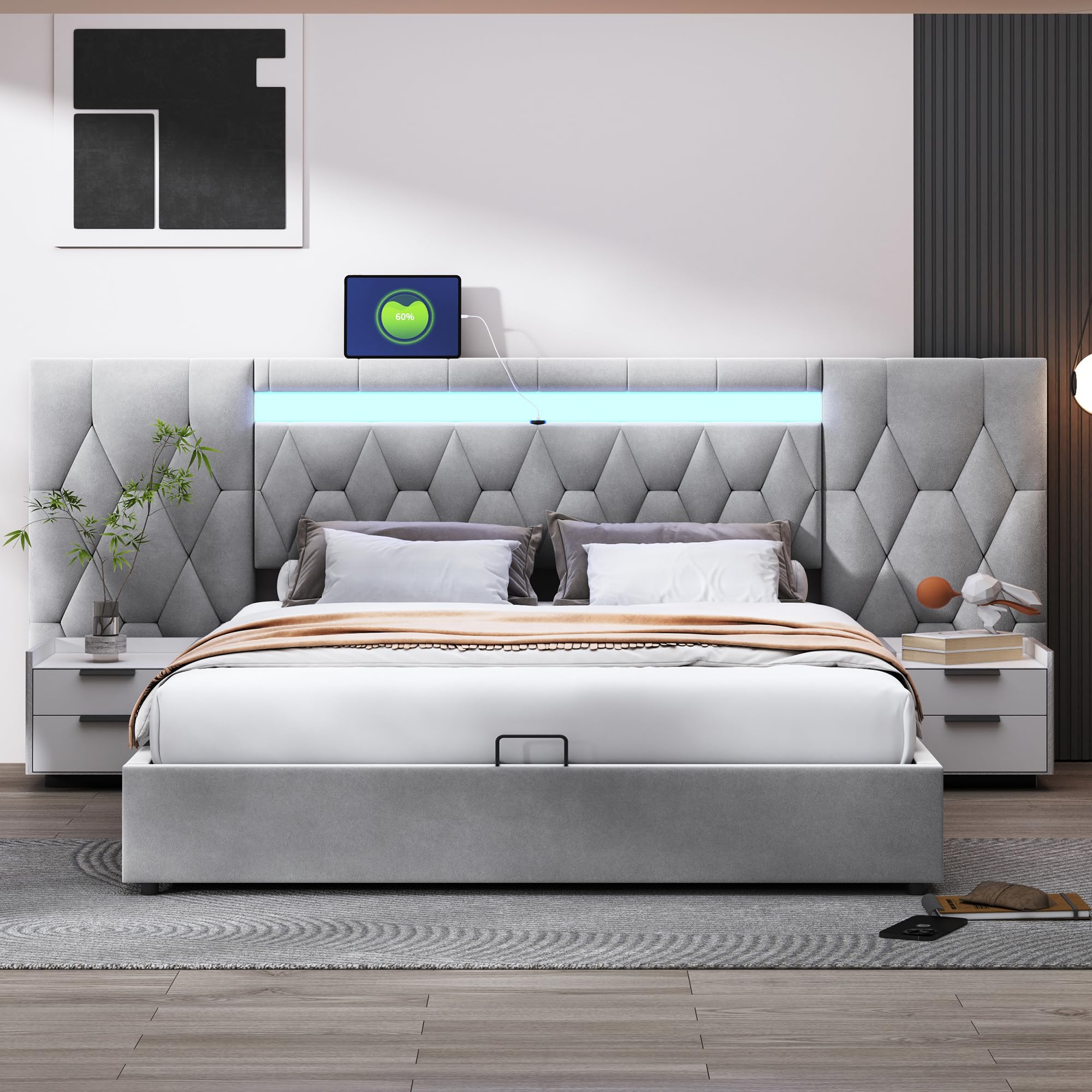 Gestoffeerd bed met opbergruimte - 180x200 cm - grijsbruin