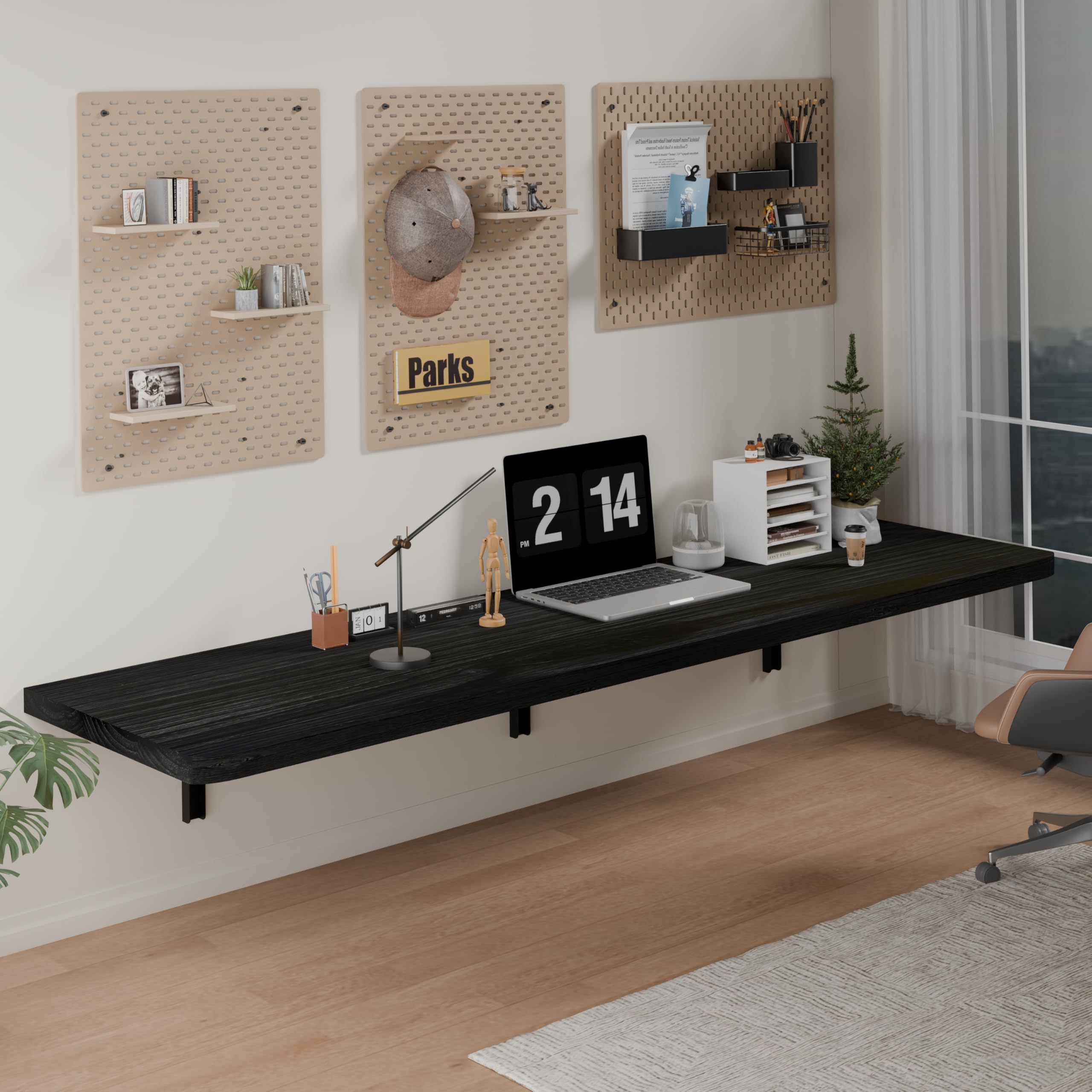 Photo 1 of IAE Wall Mounted Folding Table with Pine Wood,60" x 16" Floating Wall Desk,Laundry Folding Table with Shelf Brackets,Fold Down Desk Shelf,Fold Workbench for Apartments,Home,Laundry Room,Kitchen,Black