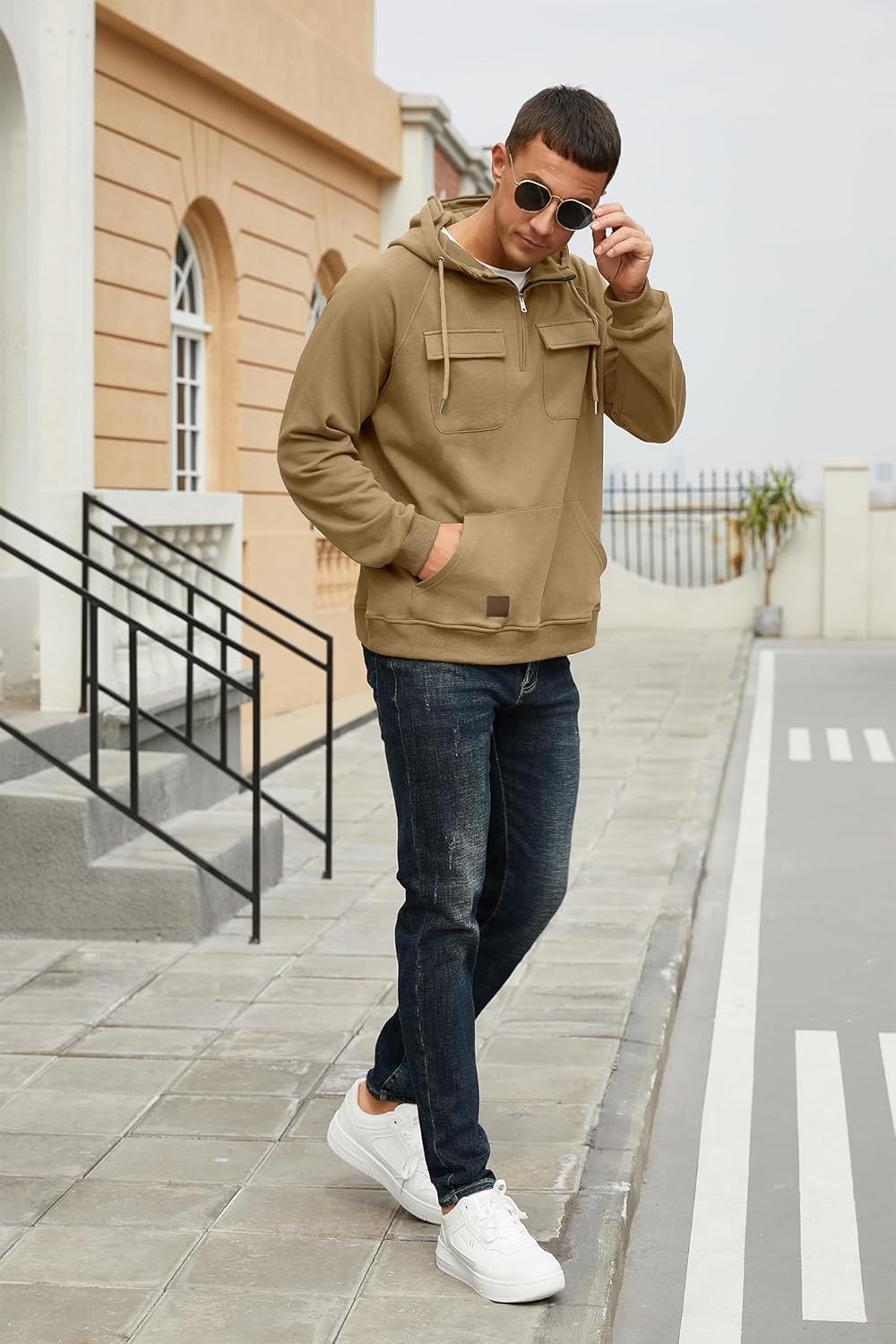Lepunuo Men's Cargo Hoodies Quarter Zip Sweatshirts Tactical Pullover Casual Gym Athletic Loose Hooded Sweatshirts - Image 5