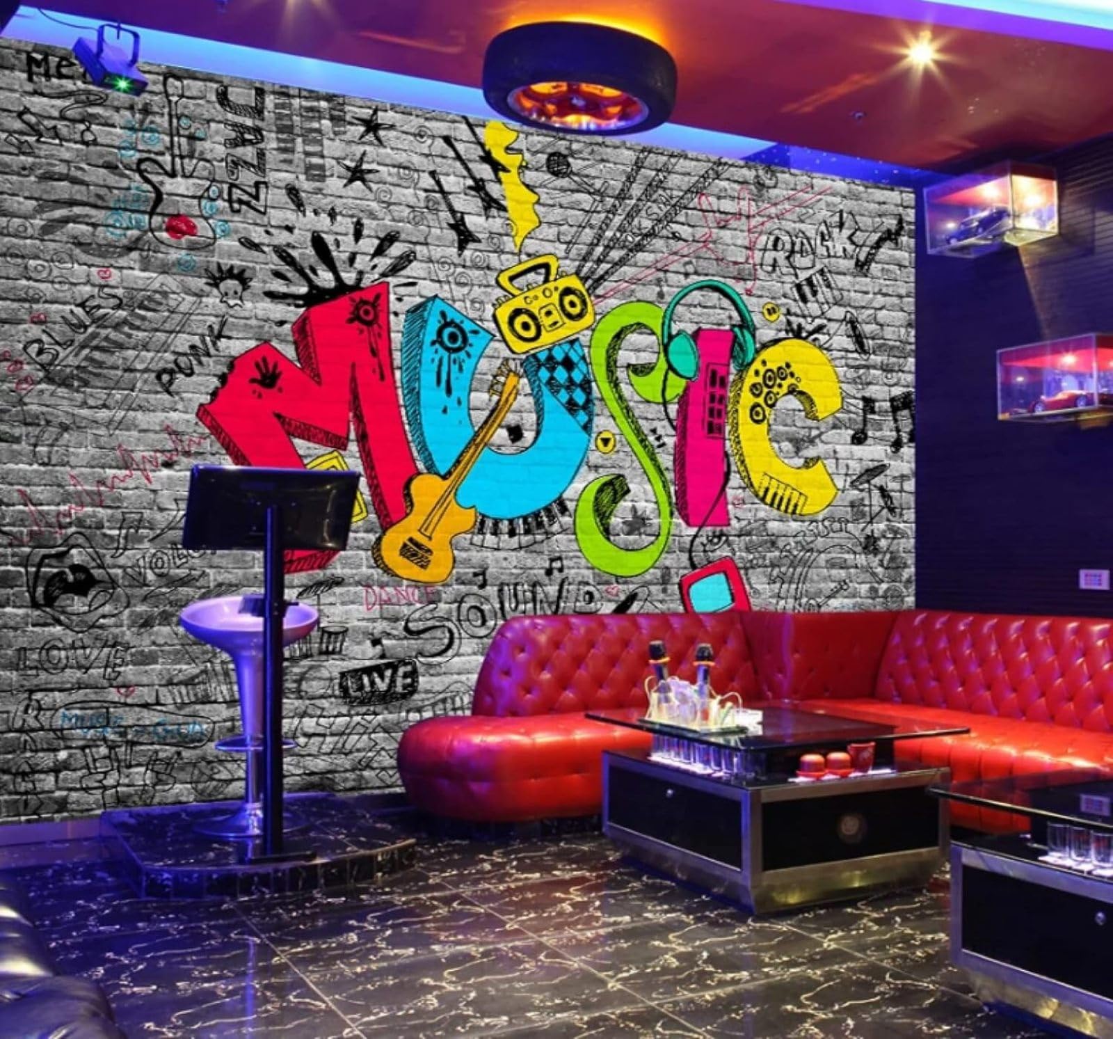 XLMING Graffiti Art Music Retro Brick Wall 3D Wallpaper Luxury Silk Study Dining Feature Sofa Grey Bedroom Living Room Tv Decorative Wall-350cm×256cm