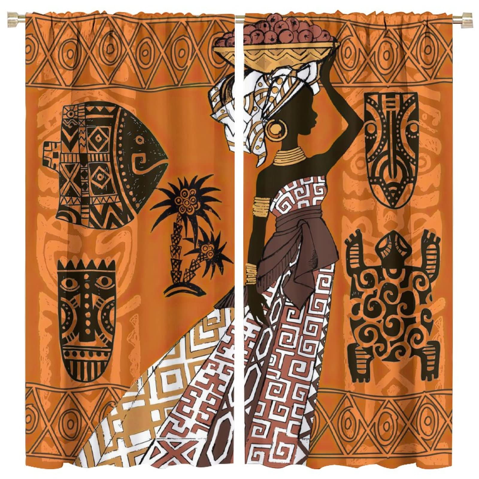 JESTRONRY Beautiful African Women Blackout Curtains,Retro Tribal Ethnic Bohemian Style Window Door Curtains for Living Room Bedroom Kitchen Home Decor W52xL84in