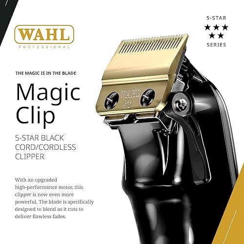 Miniatura 2 de Wahl Professional 5 Star Series Magic Clip - Recortadora de pelo inalámbrica con clip mágico de la serie de 5 estrellas, hoja de dientes Negro