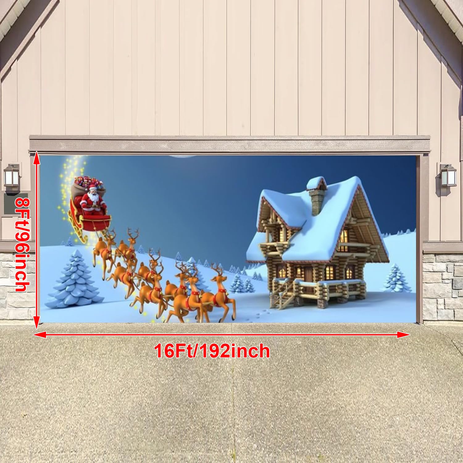 Bannière De Porte De Garage – 1,8 X 4,9 M – Avec œillets En Cuivre Et Corde – Décoration De Porte De Garage « Merry Christmas » Pour Garage, Terrasse, Jardin, Clôture