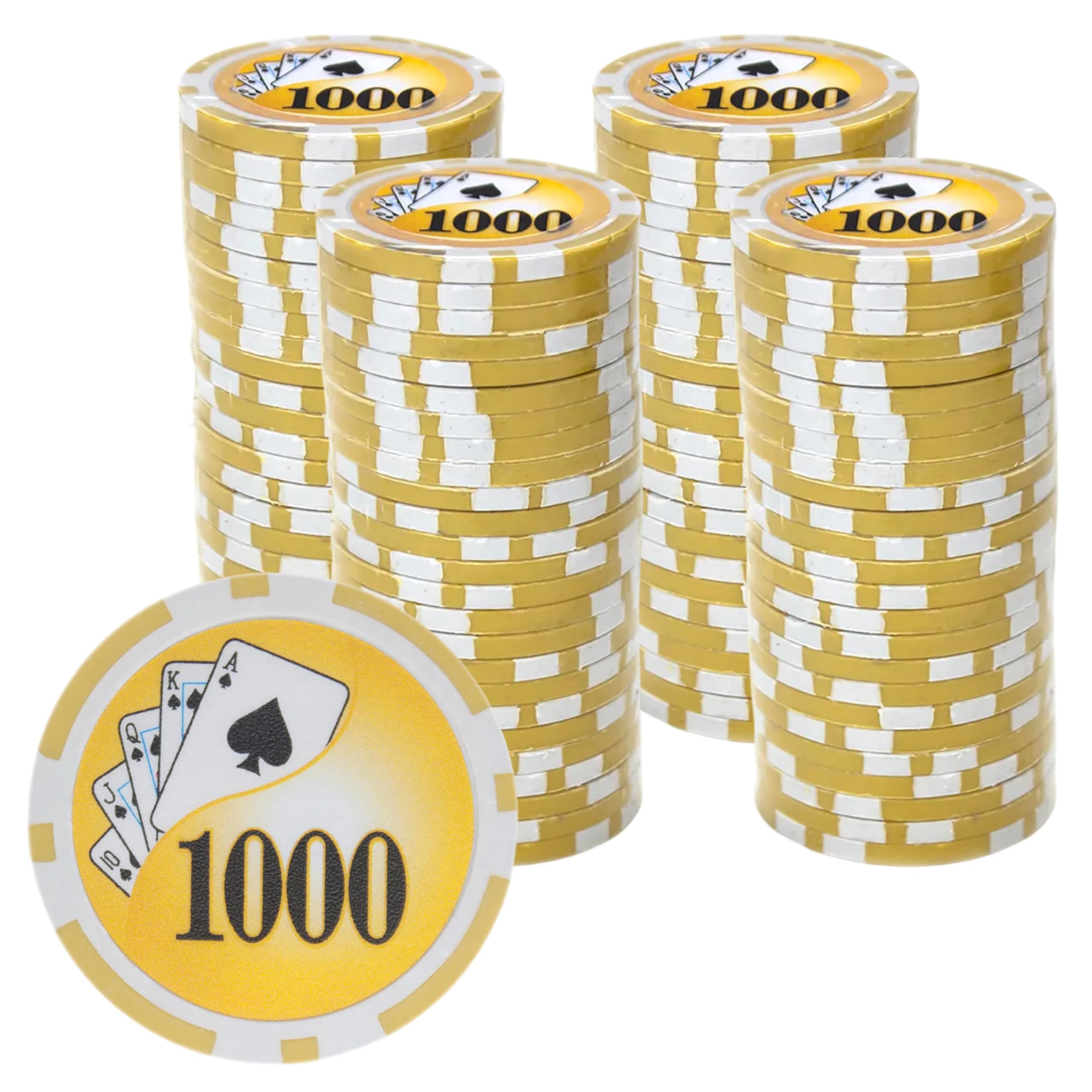 Playzaic 14-gram Yin Yang Poker Chips (100-Pack) Heavy Clay Composite Set - Bulk Casino Chips with Denominations for Texas Holdem, Blackjack - Betting Game Accessories ($1,000 Yellow)