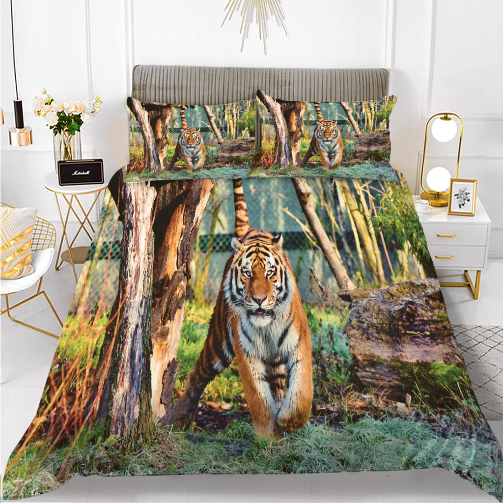 Housse de Couette Tigre Vert 140x200 pour une Chambre d'Ado Style Jungle