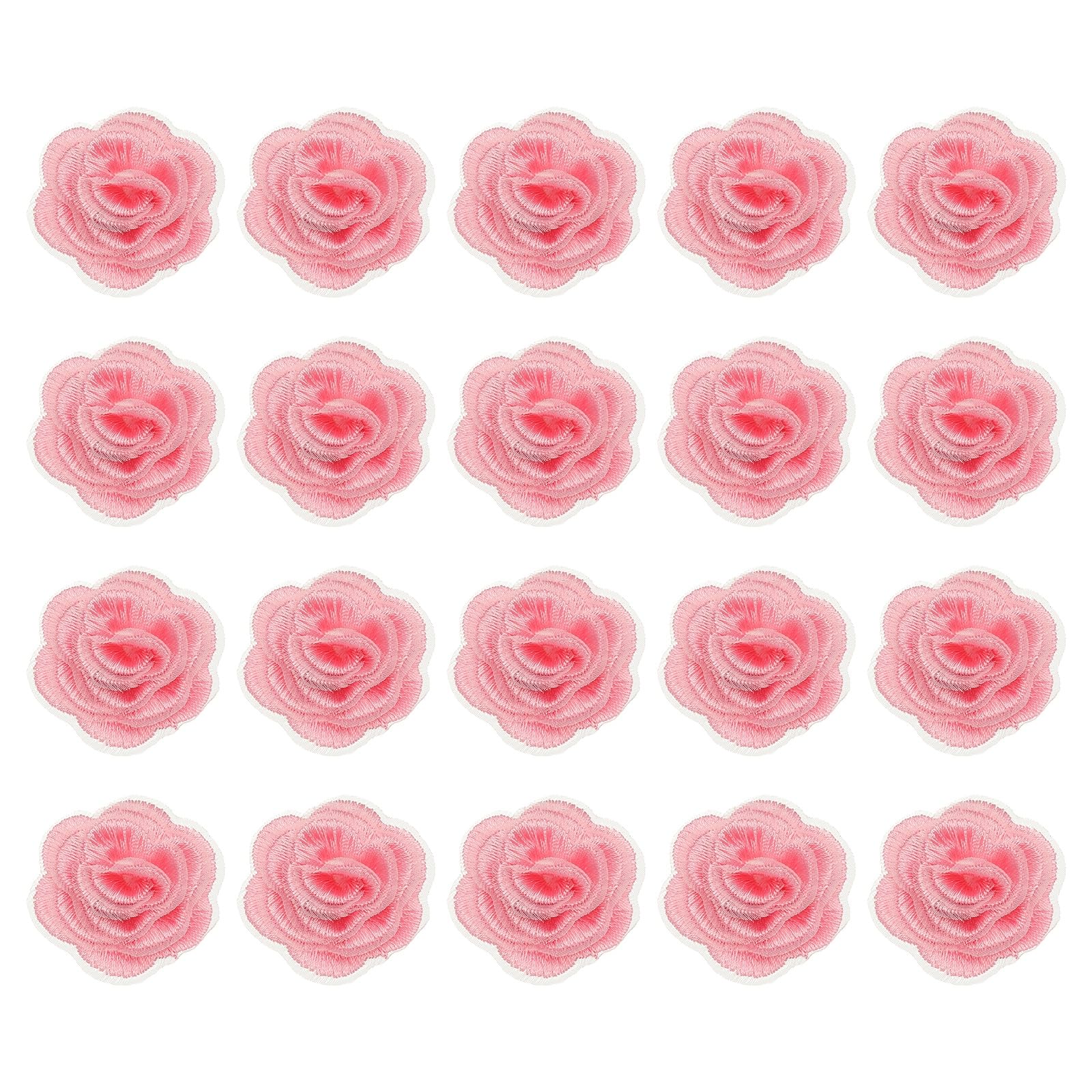 sourcing map 20 Pcs Floral Applique, 3D Flower Lace Applique Sew on Patch Embroidery Floral for Clothes Dresses Hair Ornaments Sewing DIY Craft Decoration, 2.8cm Deep Pink