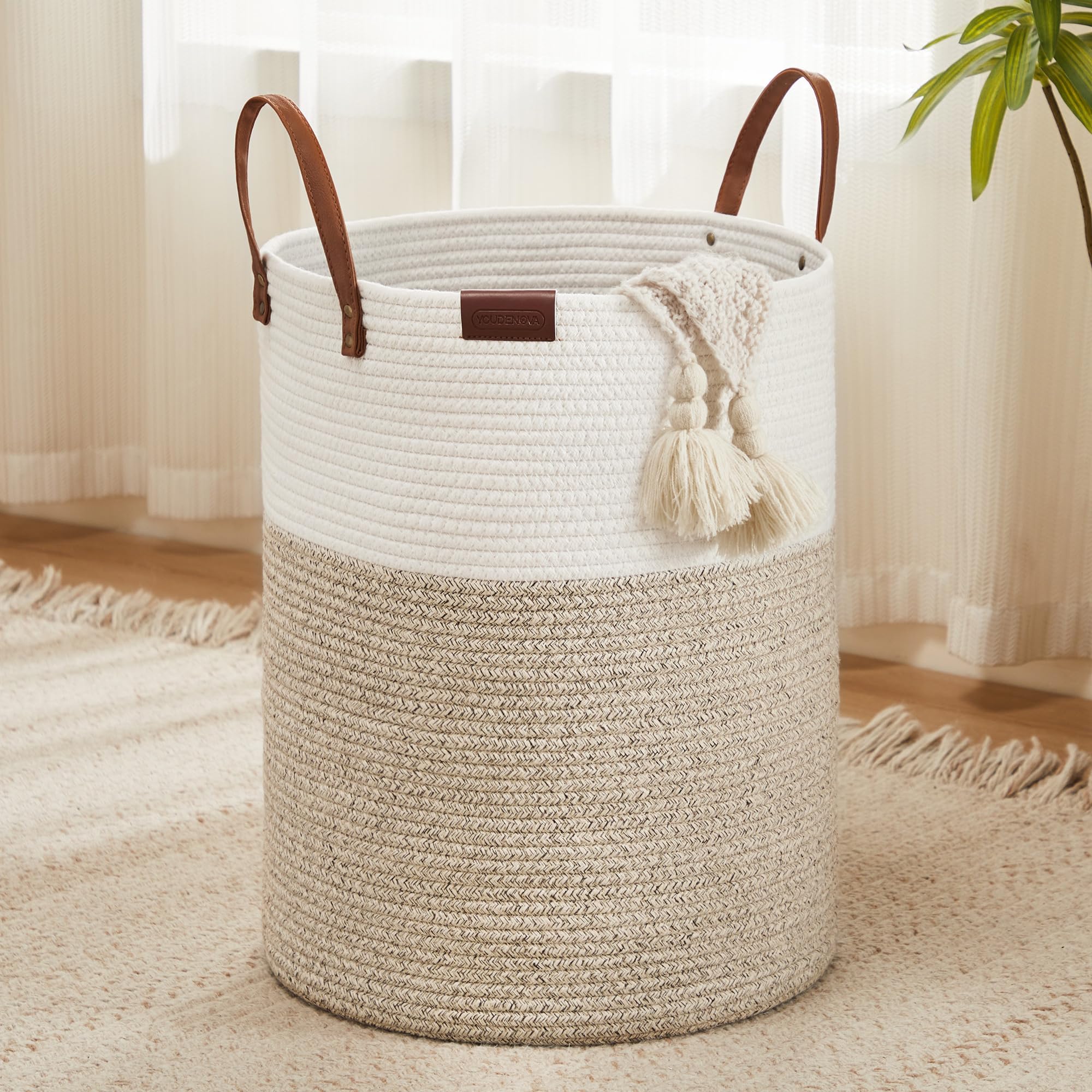 YOUDENOVA Cotton Rope Laundry Hamper Basket, 58L Tall Woven