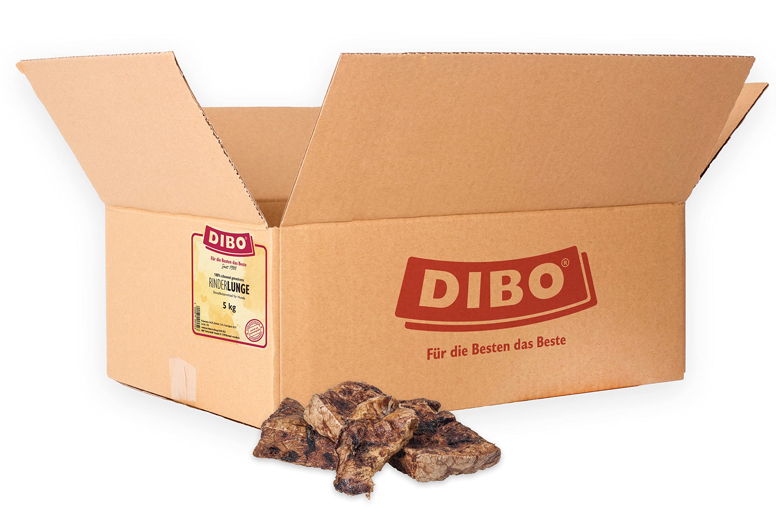 DIBO Rinderlunge, 5kg-Beutel, Naturkau-Snack oder Leckerli für Zwischendurch, Hundefutter, Qualitätskauartikel ohne Chemie von DIBO