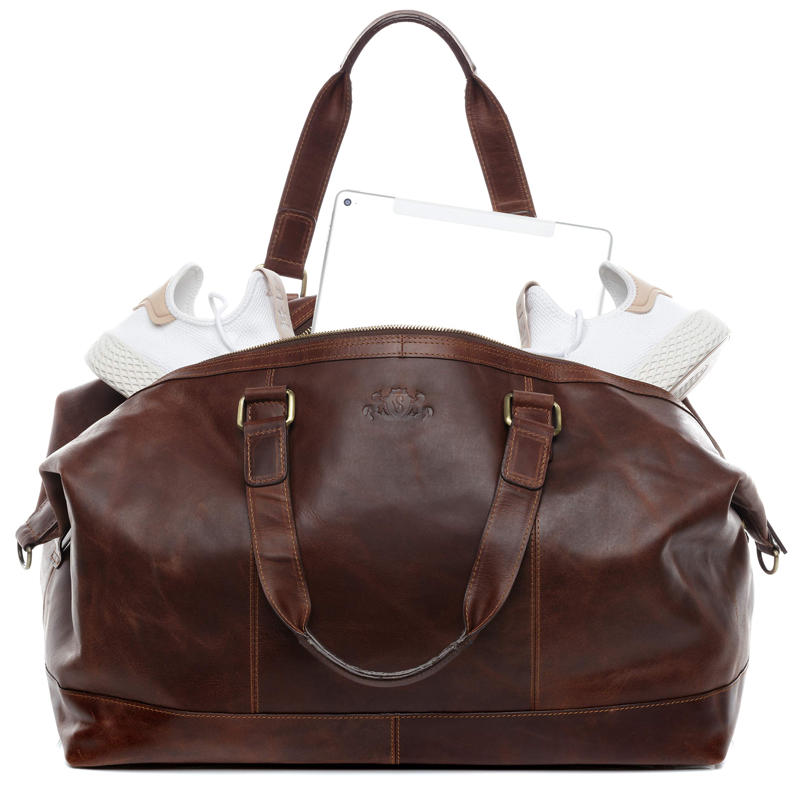 SID & VAIN® Bolsa de Viaje tamaño Grande Logan Bolso de Deporte Fin de Semana Maletín Weekender Equipaje de Mano Cabina Piel marrón