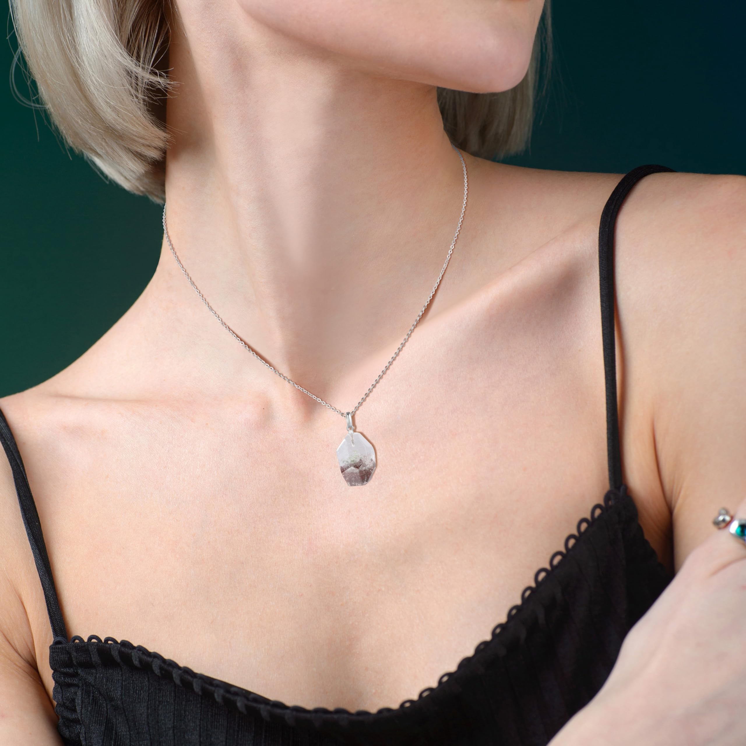 COAI Collana da Donna in Argento 925 con Ciondolo Quarzo Fantasma Pietra Grezza, Collana Pietre Naturali da Donna