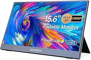 RRVIDEOS Portable Monitor 15.6'' FHD 1080P Portable Laptop Monitor IPS Computer External Screen USB C HDMI HDR, Free Sync, Speakers, Travel Monitor for Laptop PC Phone Mac Xbox PS4/5 Switch