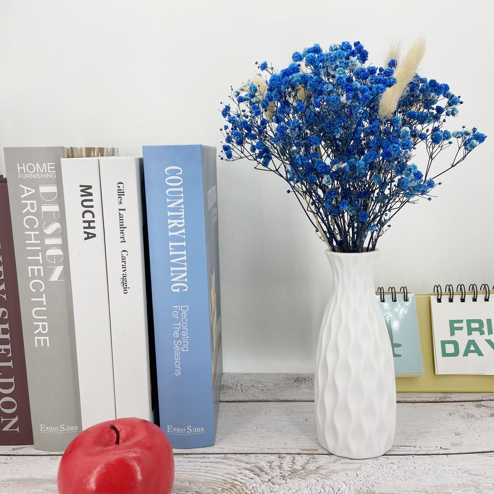 L'BREVOGA Bouquet de fleurs séchées, rose, souffle de bébé, gypsophile, eucalyptus, arrangement de fleurs naturelles pour décoration d'intérieur, mariage, fête, bureau (gypsophile bleue)