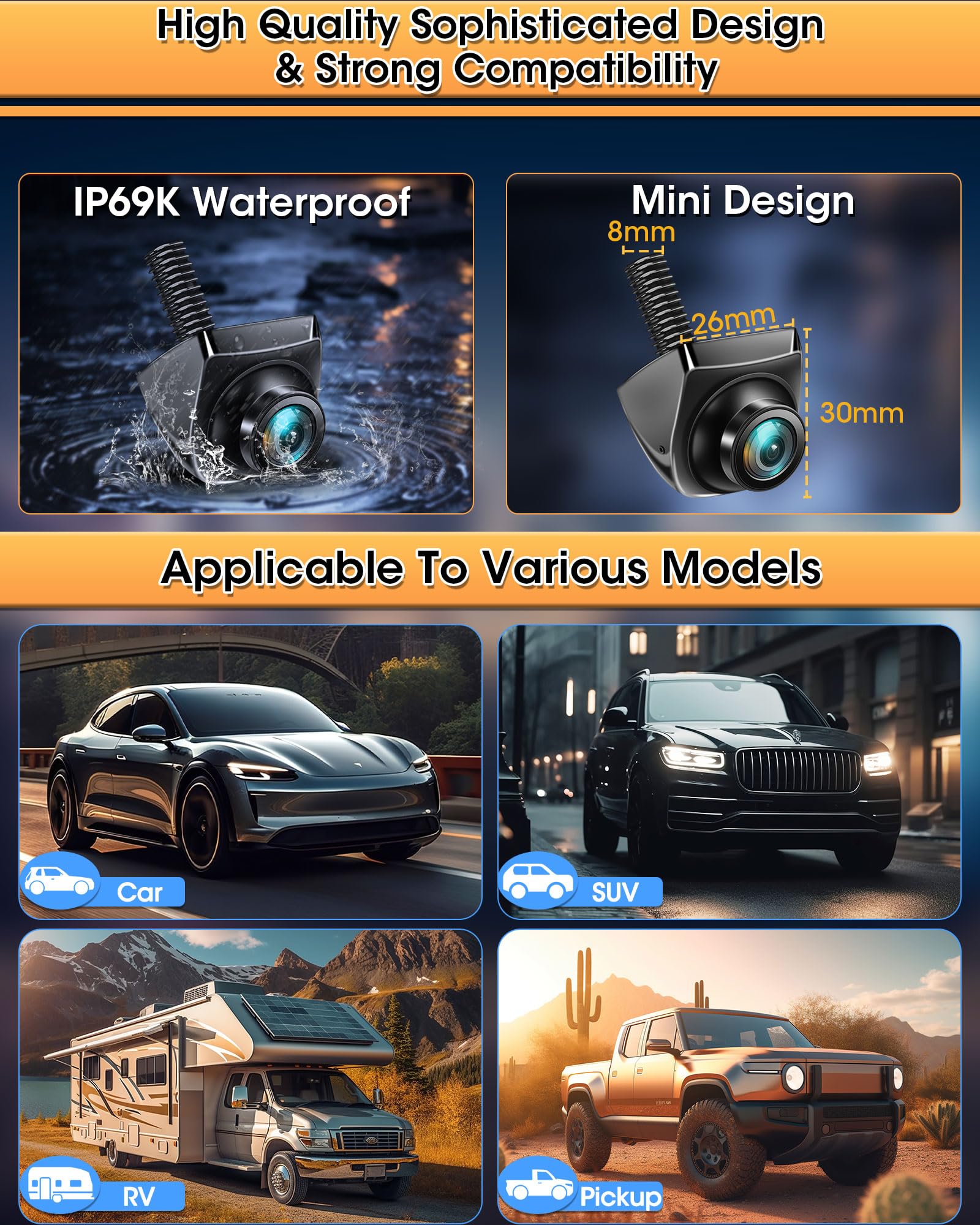 AHD 1080P Rückfahrkamera 360° Drehbar Rückfahrkamera Auto Unterstützt AHD 1080P/720P/NTSC/PAL Modelle Rückfahrkameras für Auto Wohnmobil Super Nachtsicht IP69K Einparkhilfe 170° Weitwinkel