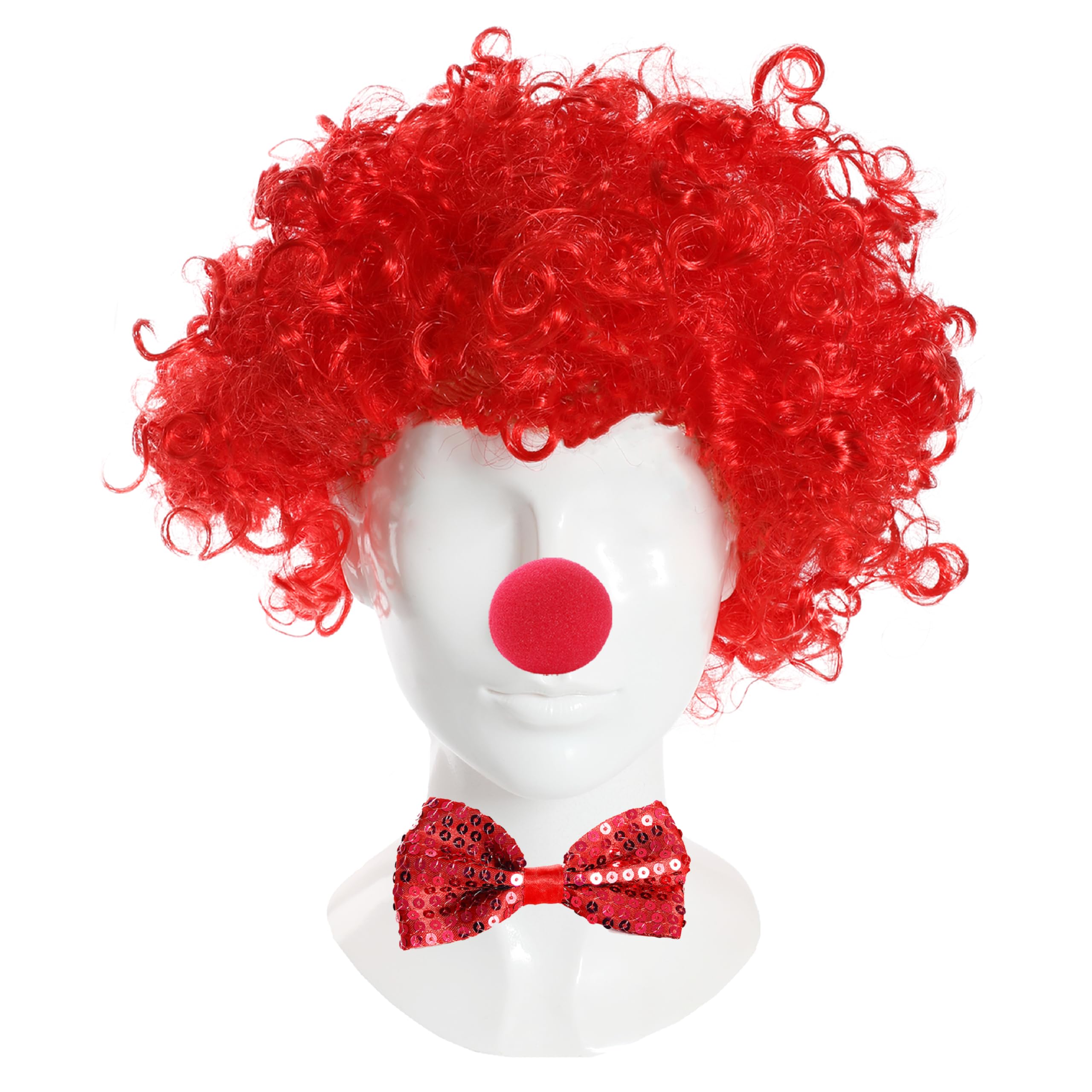 Red-Nose-Kostüm-Set – Mit Afro-Perücke, Schaumstoffnase, Pailletten-Fliege & Hosenträgern – Ideal Für Red Nose Day Oder Partys