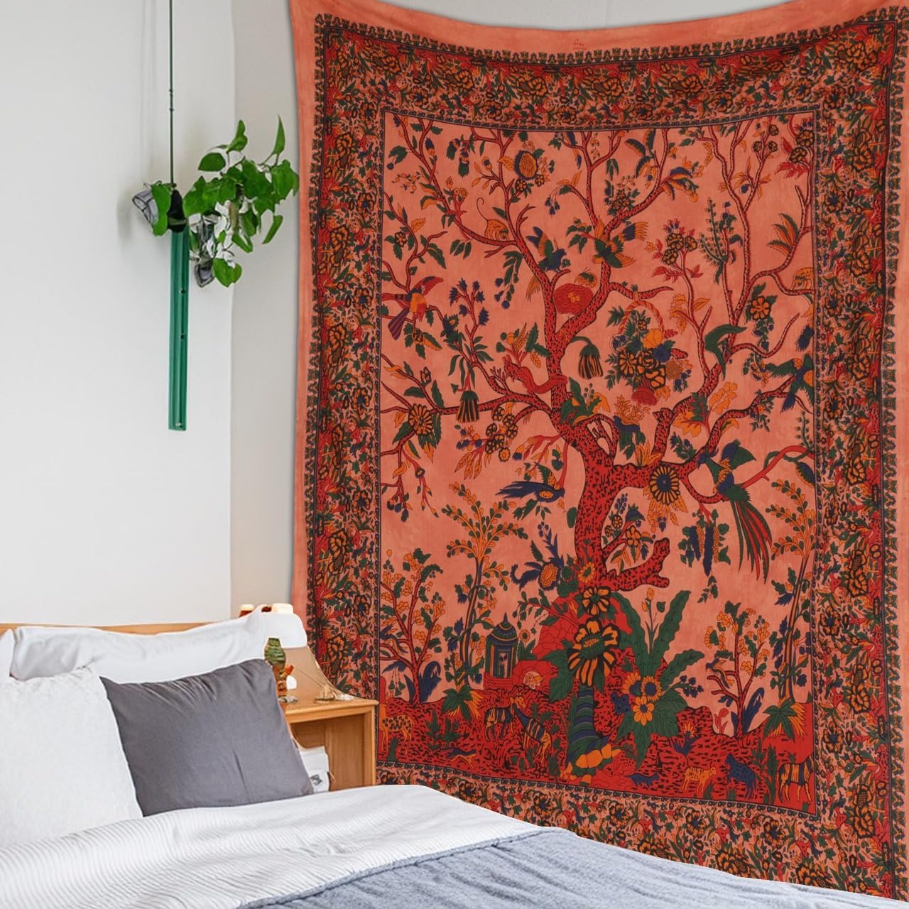 Craft Trade Orange Arbre Tapisserie Indien Tissu Mural Tapestry Tenture Murale Tapisseries Bohème pour Décor Maison Salon et de la Chambre à Coucher- 137 x 213 cm