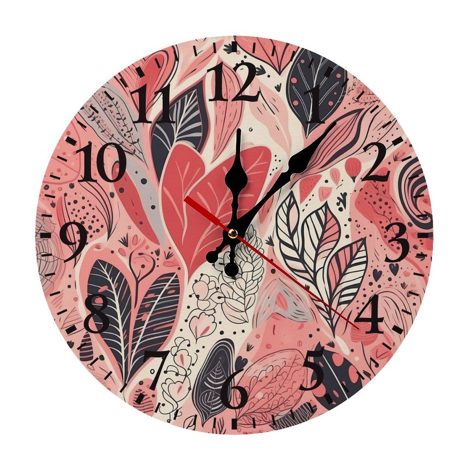 NTVOWPZO 10 Inch Wall Clock Leaves of Different Shapes Battery Operated Wall Clocks Silent Non-Ticking Round Wall Clock for Living Room Kitchen Home Office Wall Decorative Clock