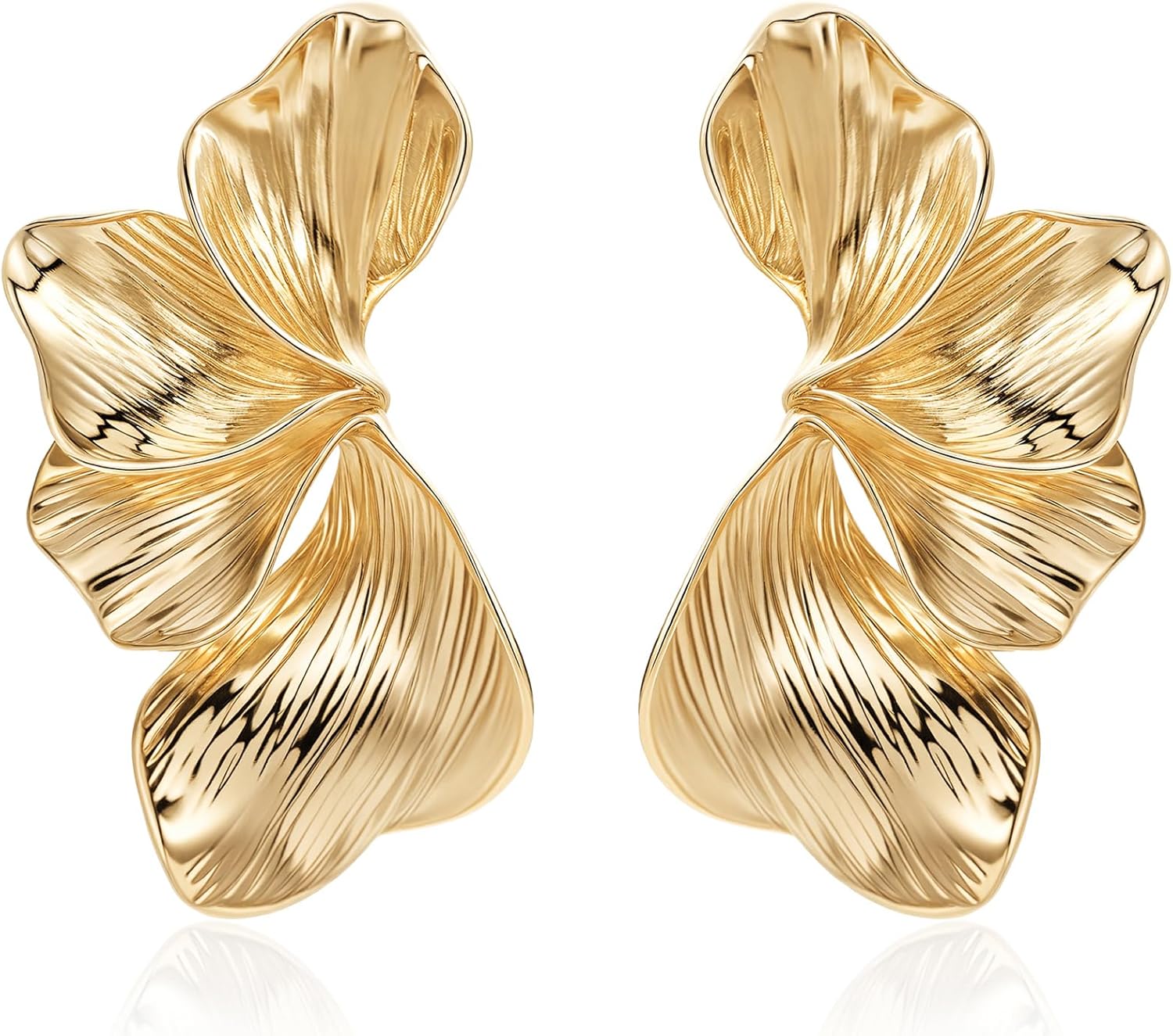 Flyonce Gold Silver Flower Earrings for Women, Fashion Chunky Statement Tropical Floral Petal Stud Earring Hypoallergenic Summer Boho Jewelry for Beach Holiday Wedding Formal Party