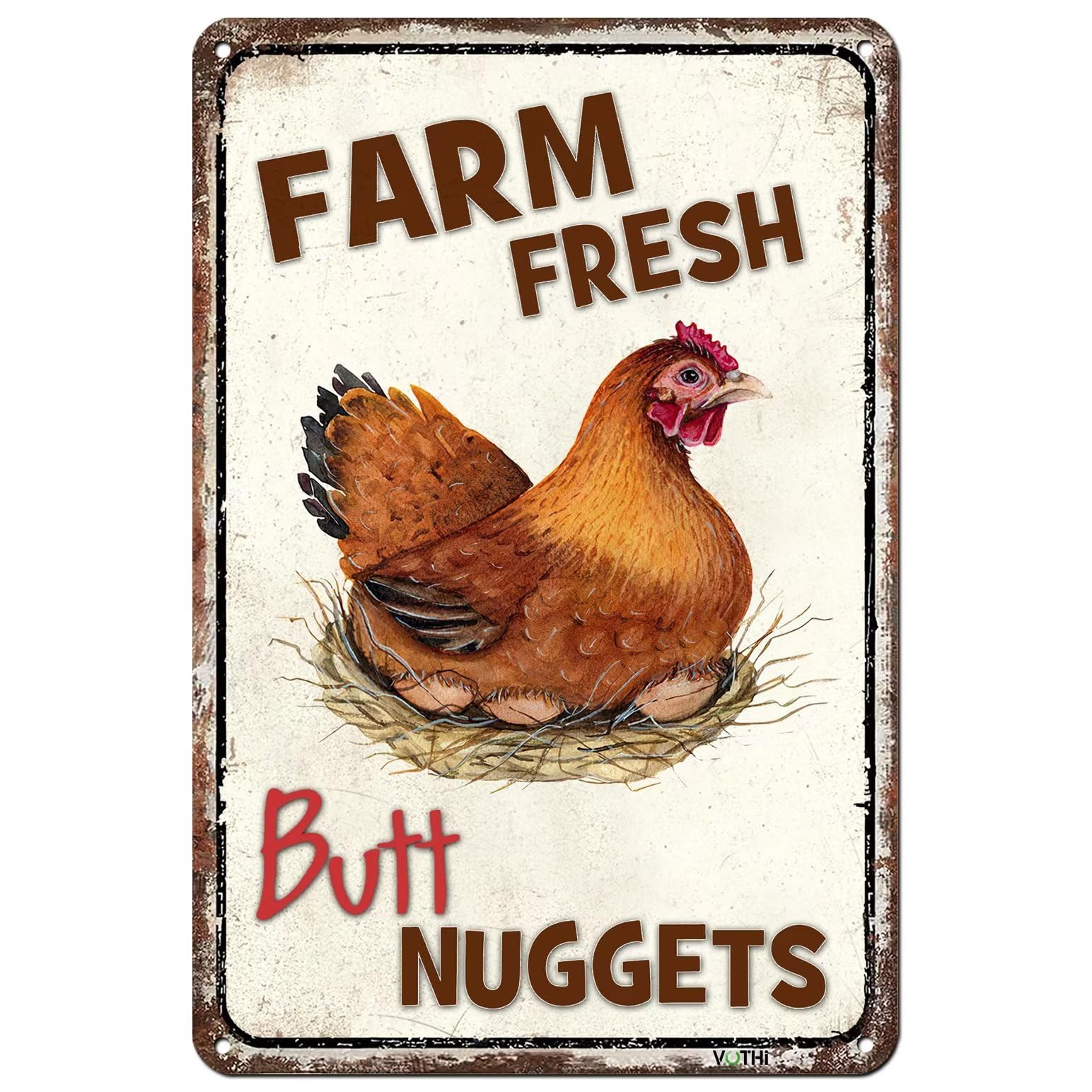 Vintage-Blechschild „Farm Fresh Butt Nuggets“ – Witzige Hühnerstall-Deko, 20,3 X 30,5 Cm, Wetterfest