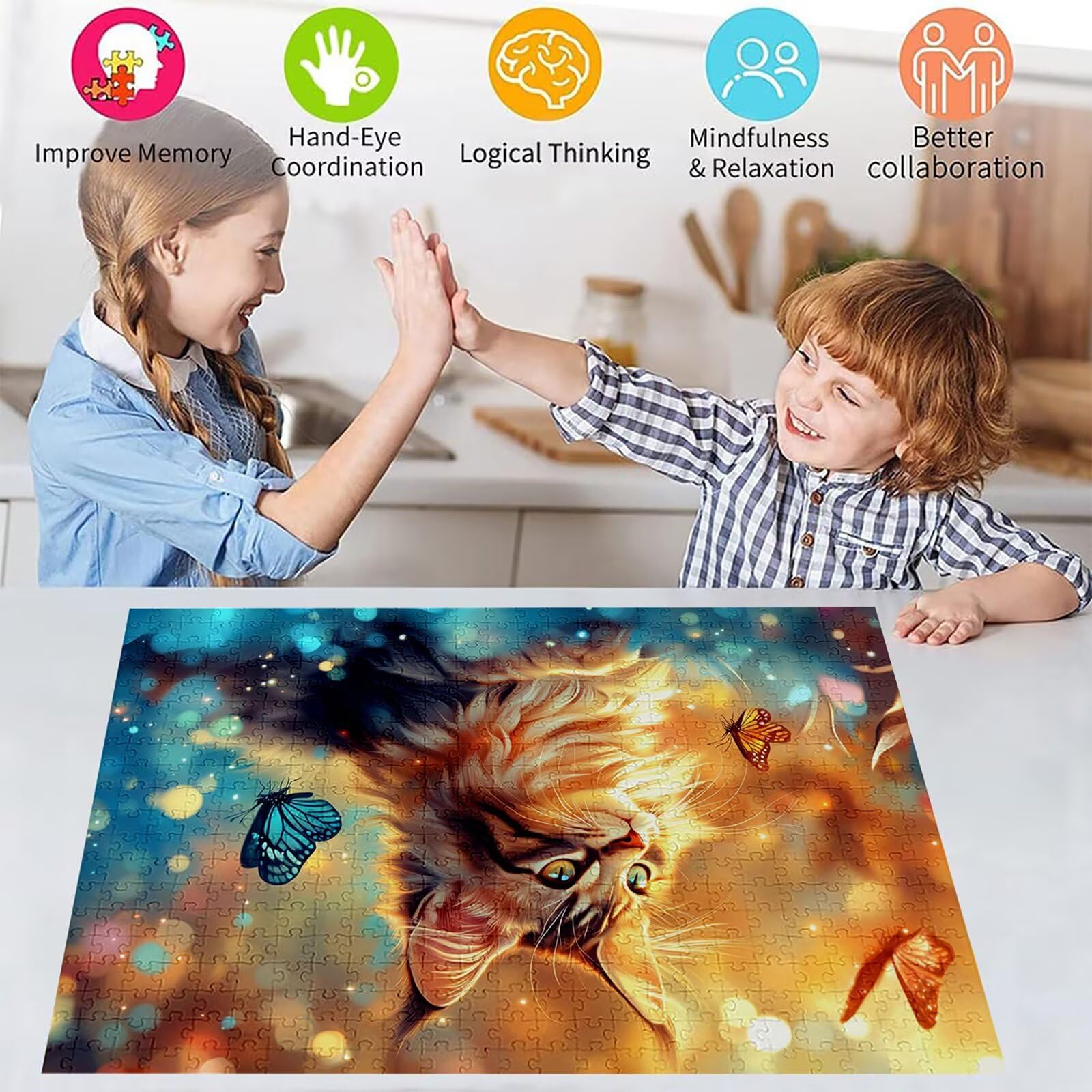 Puzzle 3000 elementów kot puzzle dorosły motyl 122 x 81 cm unikalne rzemiosło klasyczne 3D drewniana układanka do rodzinnych gier biznesowych, układanka zrób to sam do dekoracji ścian domu, prezenty C
