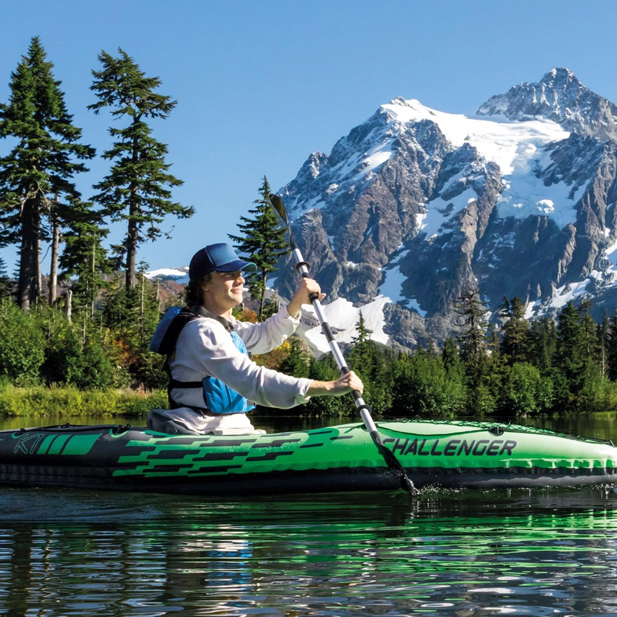 Intex Challenger Kayak, Man Inflatable Canoe with Aluminum Oars and Hand Pump