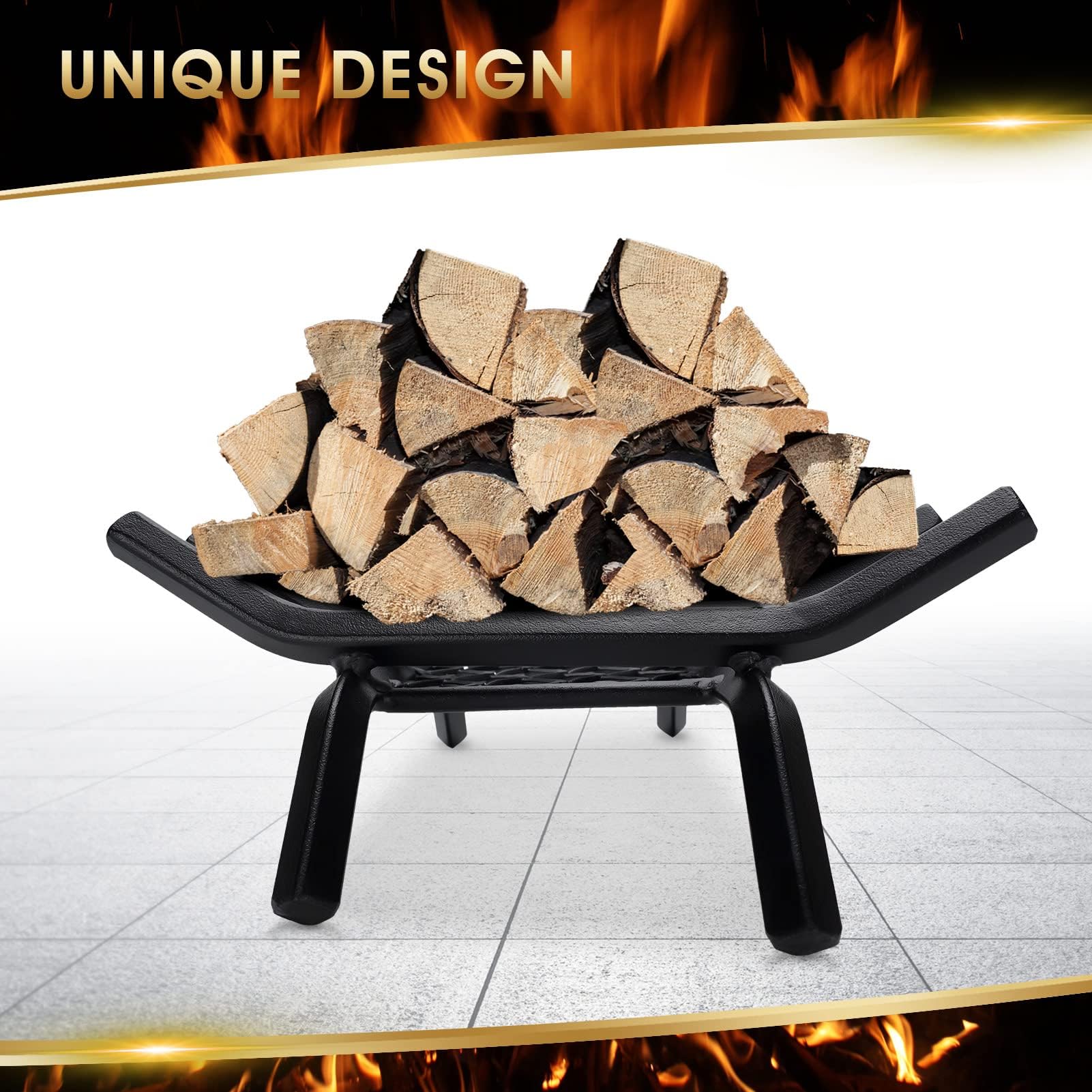 Griglia per camino con Ember Retainer, griglia per camino, griglia in ghisa, 40,6 cm, resistente in ghisa, per interni, stufa a camino, supporto per stufa in legno, 1,27 cm, braciere, campeggio - 4