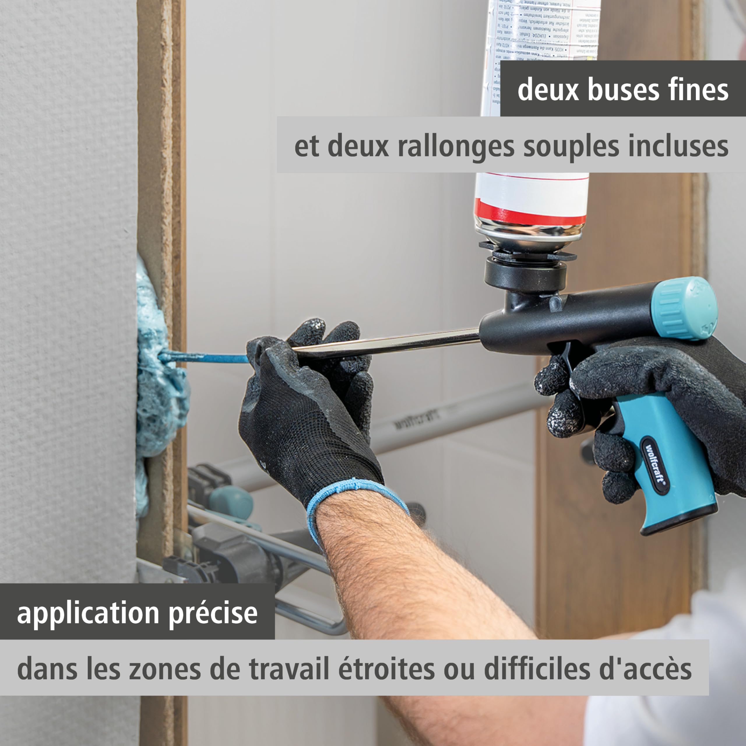 wolfcraft 4342000 - Pistolet pour mousse expansive - Pour étanchéifier, isoler et coller proprement