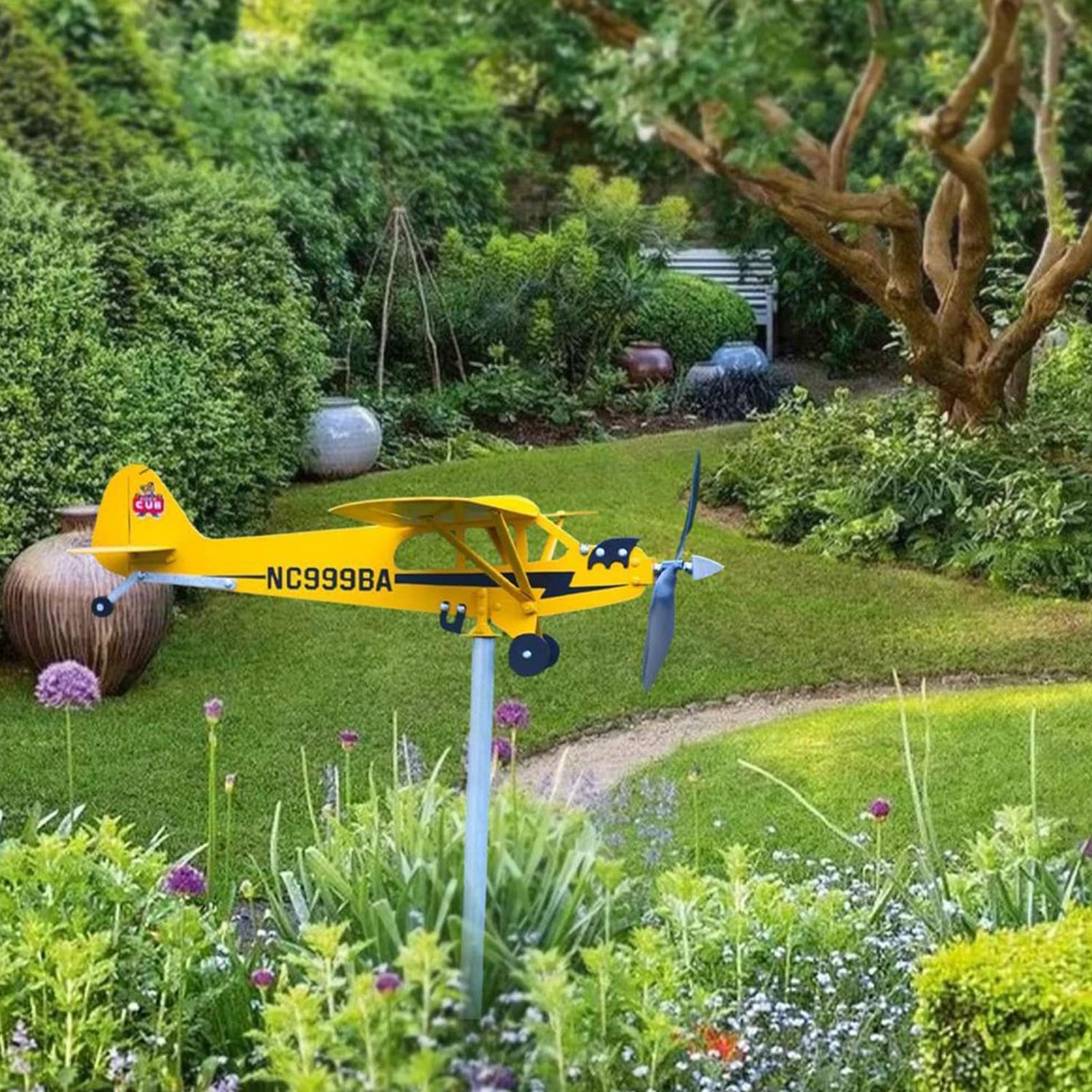 Molinillo de viento de metal 'Avión' – Molino de viento macizo para el jardín, veleta de avión, indicador de viento de metal para decoración de jardín al aire libre,