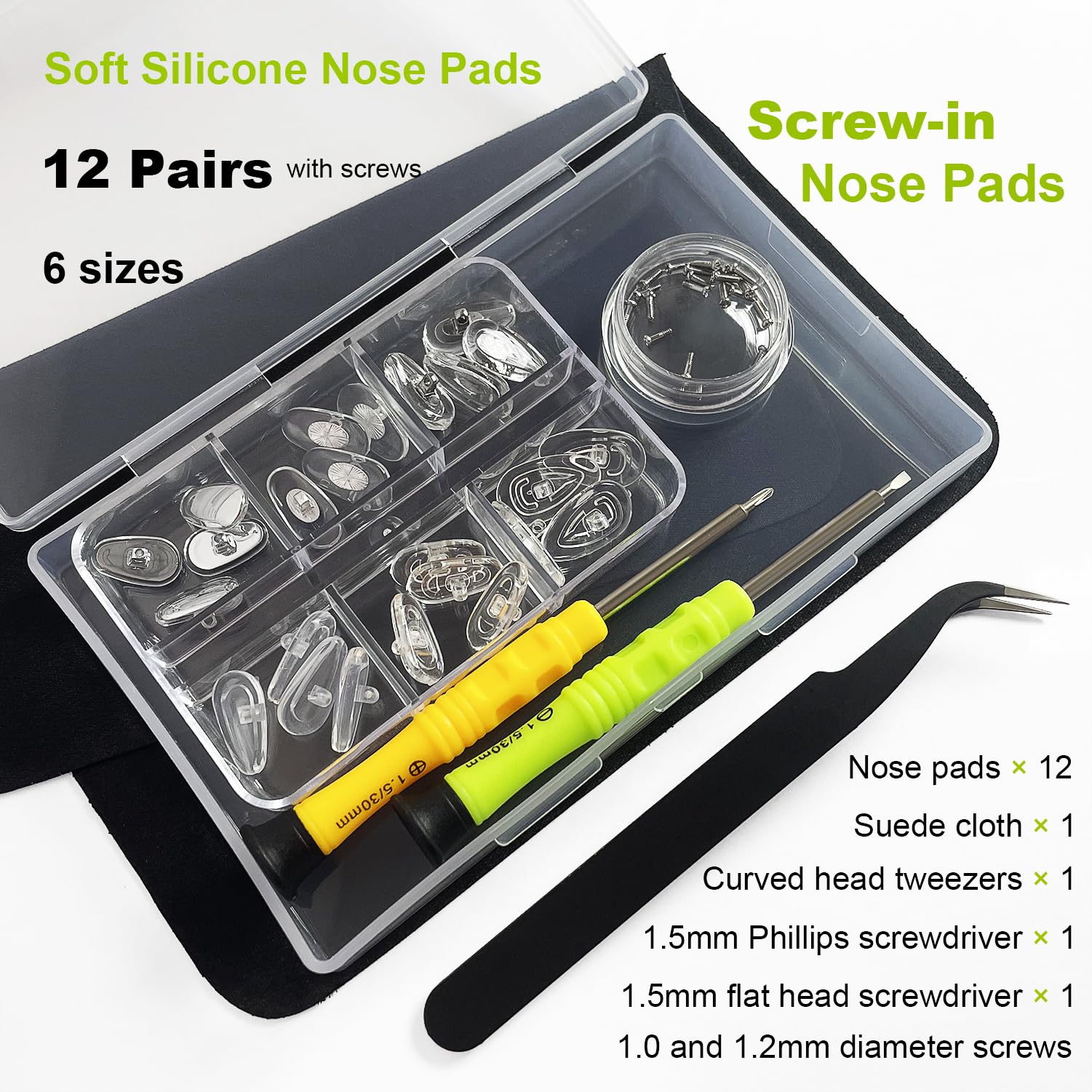 PTSLKHN Einschraubbare Brillen Nasenpads Brillen Nasenpads Ersatz Kit 12 Paar Weiche Silikon Nasenpads für Augenbrillen, Sonnenbrillen und Presbyopes