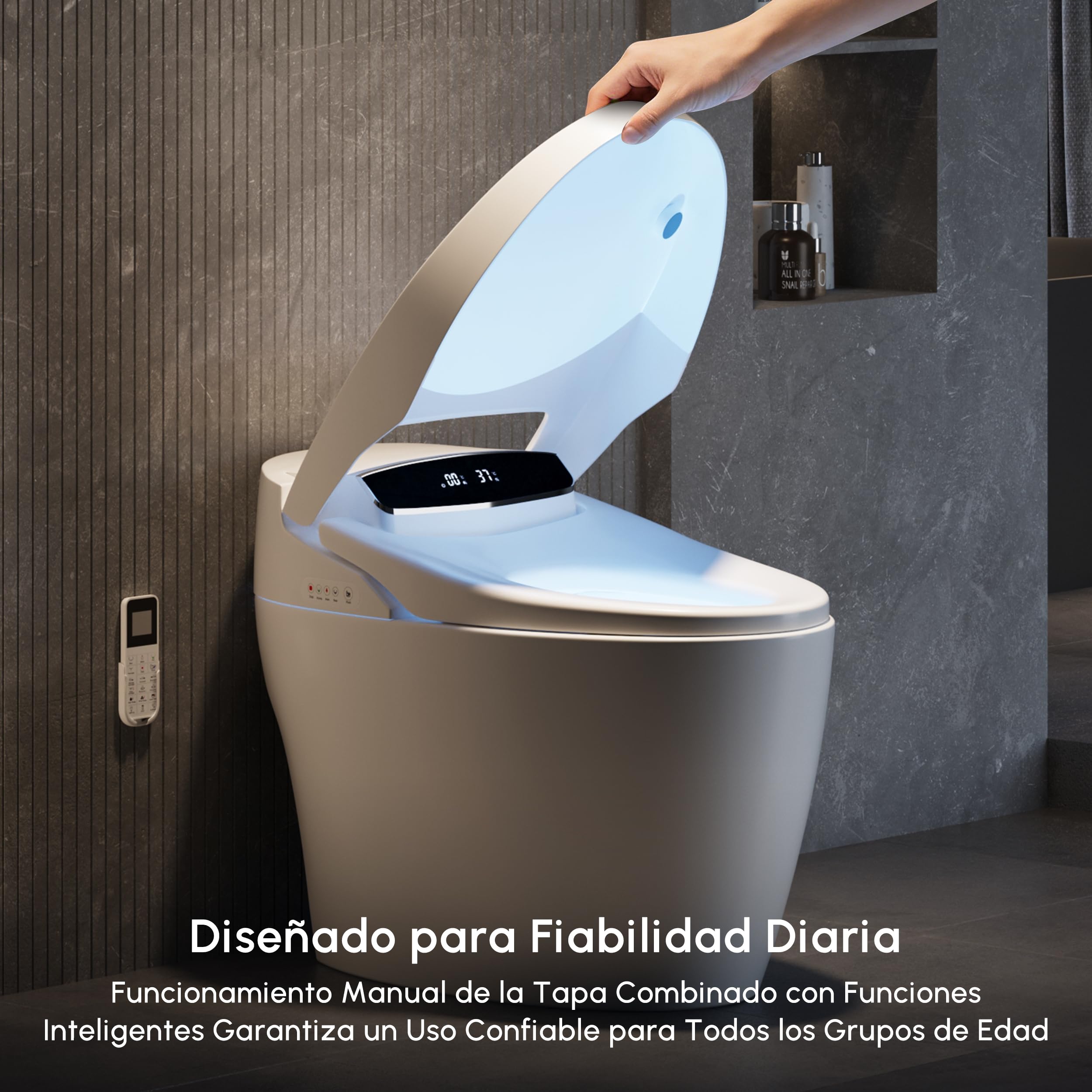 Homary Inodoro Inteligente Japonés Sin depósito con Bidé Integrado Automático, Asiento Calefactable, Luz Nocturna, Estándar Tapa de Accionamiento Manual, Salida al Suelo, J021123088
