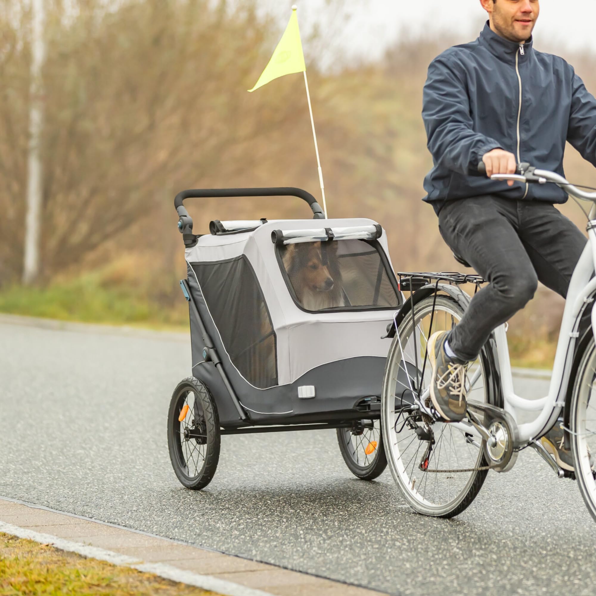Trixie remorque vélo pour Chien 40 x 40 x 60 cm Jusqu’à 15 kg – remorque vélo réfléchissante avec Fonction de Pliage Rapide – avec Coussin et Laisse intégrés