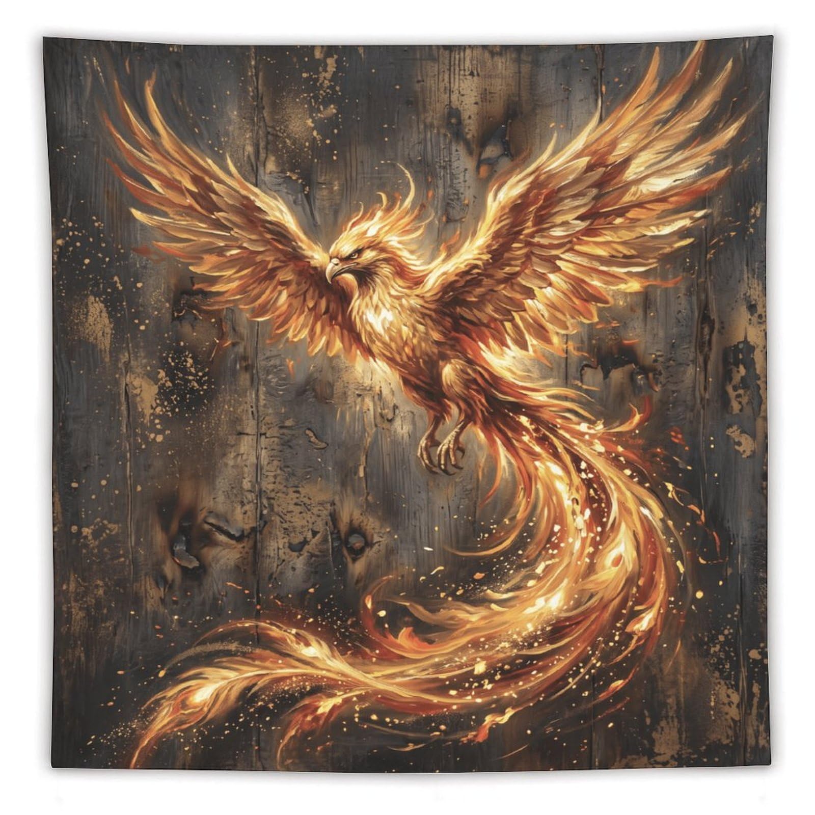 H3B8U2Y5 Golden Fire Phoenix Wall Tapestry, Fantasy Illustration