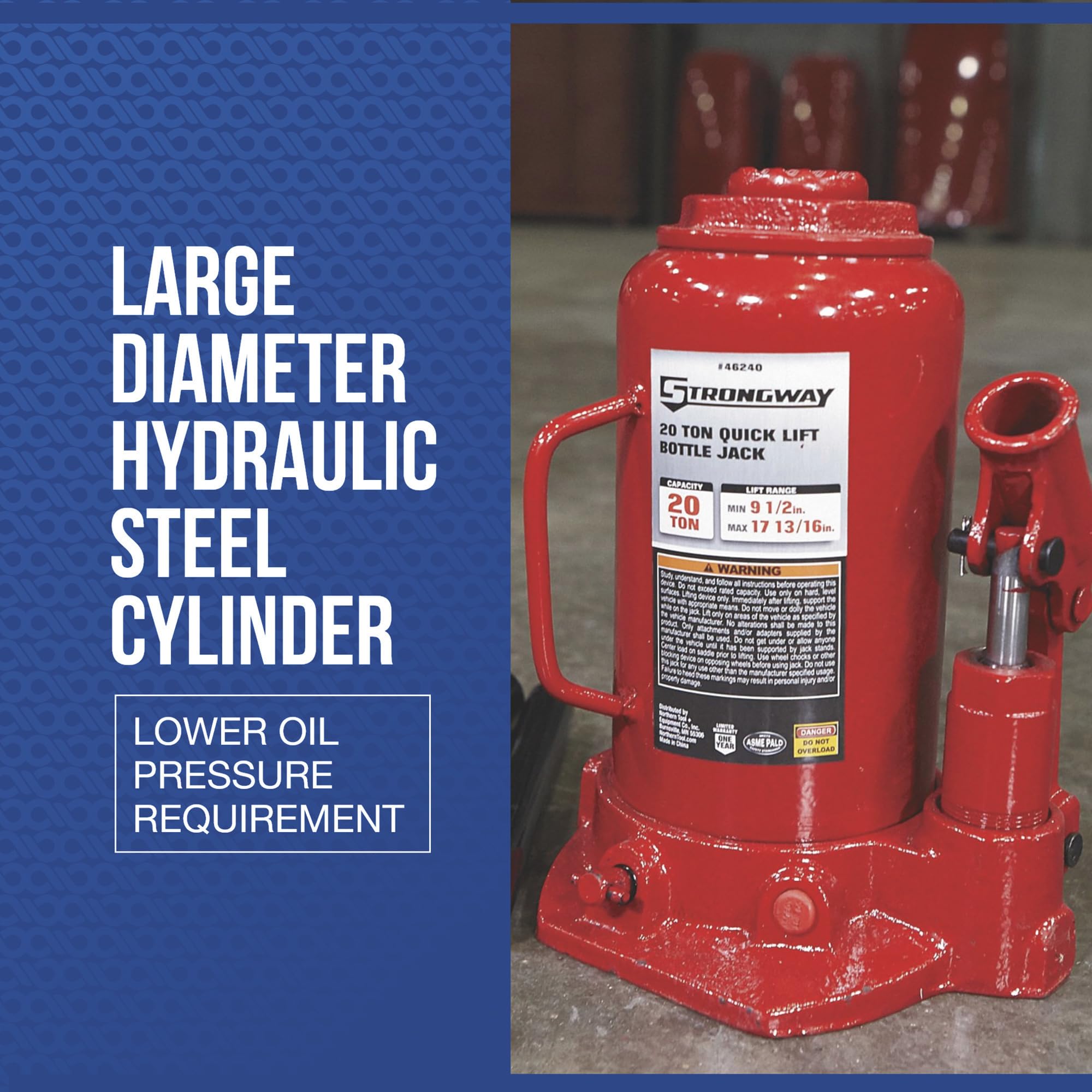 Strongway Cric bouteille hydraulique à levage rapide 20 tonnes