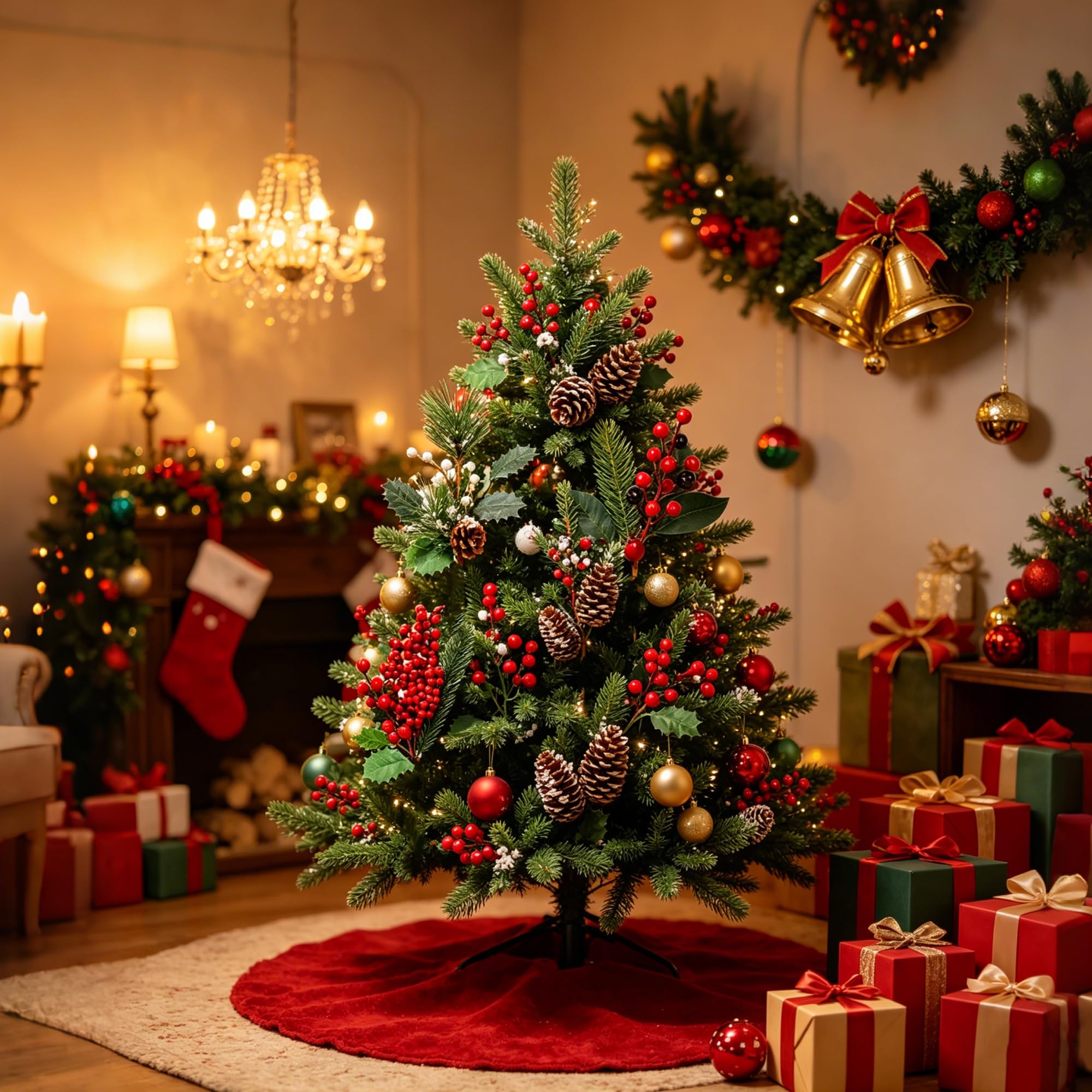 DR.DUDU Künstliche Beerenzweige für Weihnachtsbaumdekoration, Weihnachtsdekoration, rote Beerenstiele, Spray für Bastelarbeiten, Kranz, Girlande, Weihnachtsschmuck, Dekoration, 6 Designs, 12 Stück | 6 Designs, Kranzgirlande, Vasenfüller, künstliche Beeren