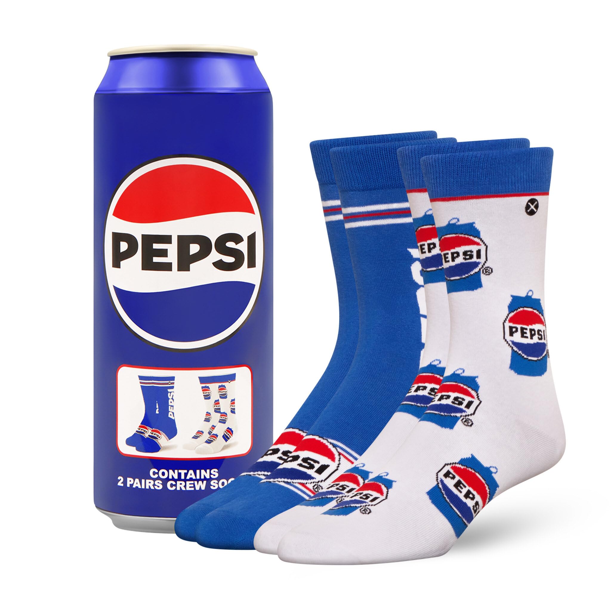 ODDMART by ODD SOX - Soda & Drink 2-Pair Novelty Crew – Pepsi Mountain Dew Dr Pepper 7UP– Gift Pack Men Women, Blue-pepsi, Large
