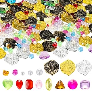 Hanaive 319 Pcs Pirate Treasure Pirate Gold Fake Coins Plastic Pirate Gems and Jewels Playset Pirate Party Decor Treasure for Pirates Themed Adventures 2023 Summer Pool Party Coins