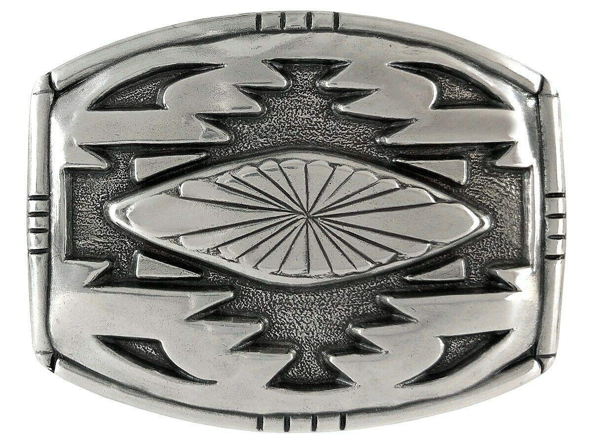 Handcrafted Work American Southwest Geometric Pattern Sterling Silver Plated Western Belt Buckle (Has Unique Design and Performance)