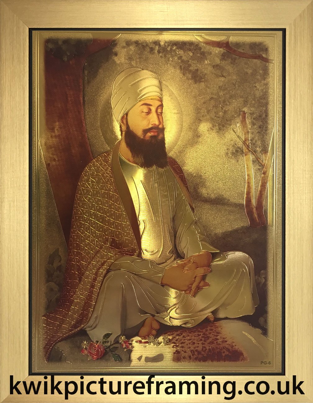 Kwik Picture Framing Ltd Gold Guru Tegh Bahadur Ji 9Th Sikh Guru In Size - 12 X 8 | Frame