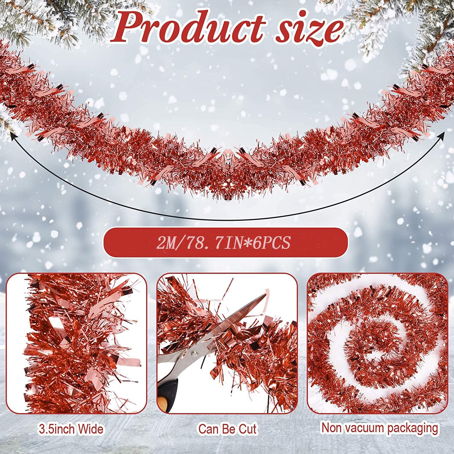 Guirlande Tinsel Métallique Noël Ywwltt - 6x2m (12m Total) Doré, Argent, Multicolor - Déco Sapin, Mur, Fenêtre