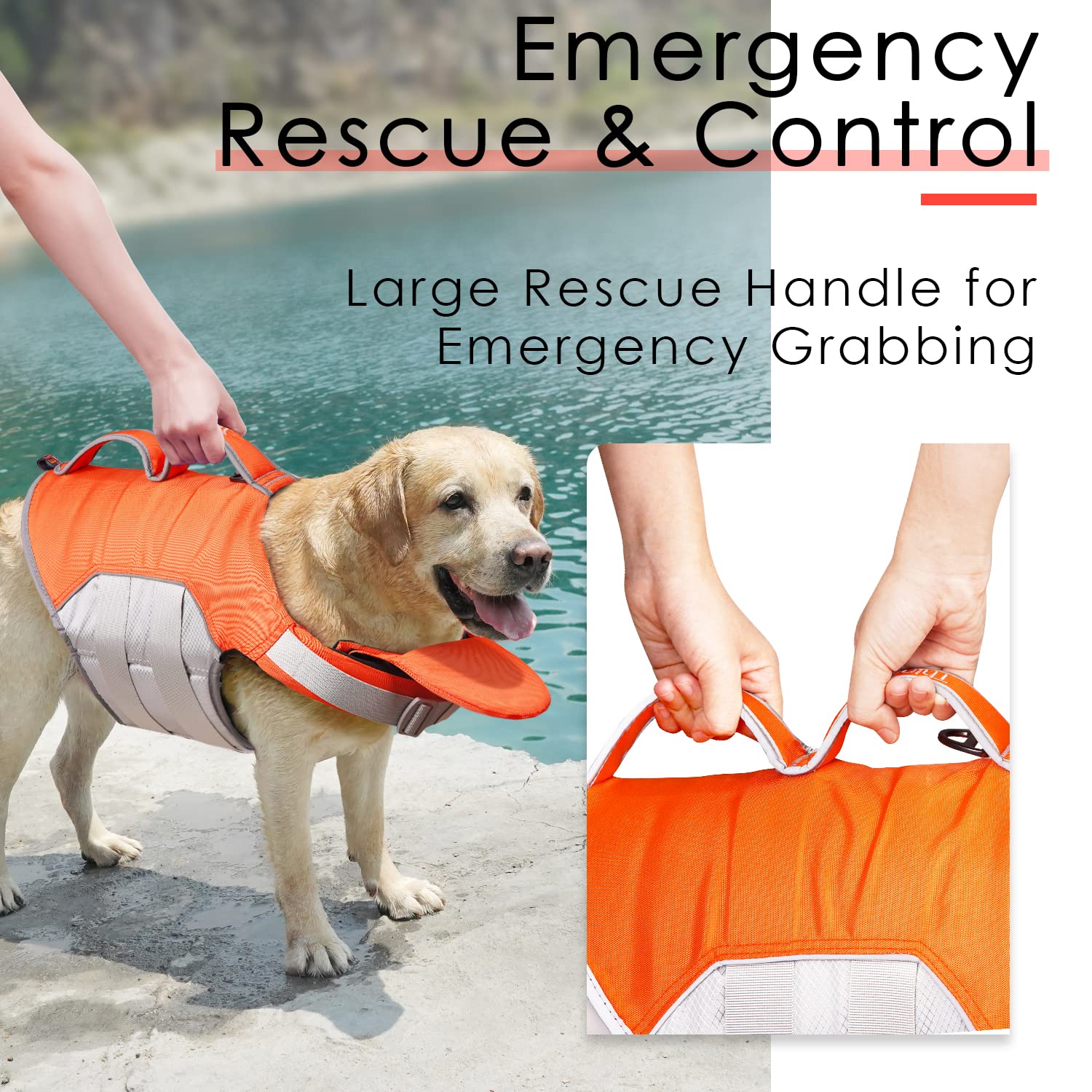 Mango Seguridad Tiras Reflectantes Chaleco Salvavidas Para Perros Con Mango ASENKU - Alta Flotabilidad, Tiras Reflectantes, Tamaño L (Azul) Chaleco Perro Nadar Playa