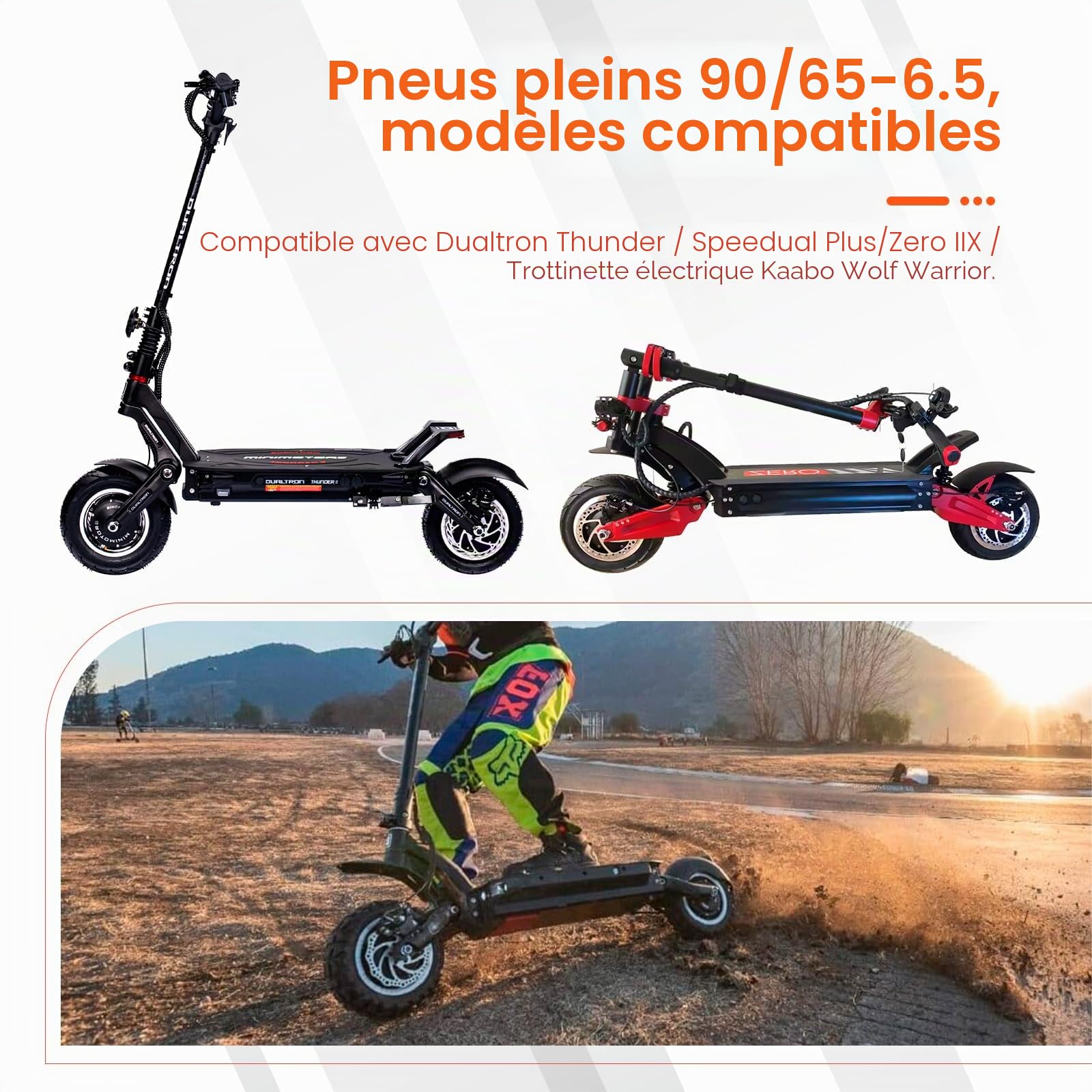 Lot de 2 pneus en caoutchouc plein 90/65-6.5 pour scooter électrique de 11 pouces - Accessoires de rechange pour Dualtron Thunder Speedual Plus Zero 11X Kaabo Wolf Warrior