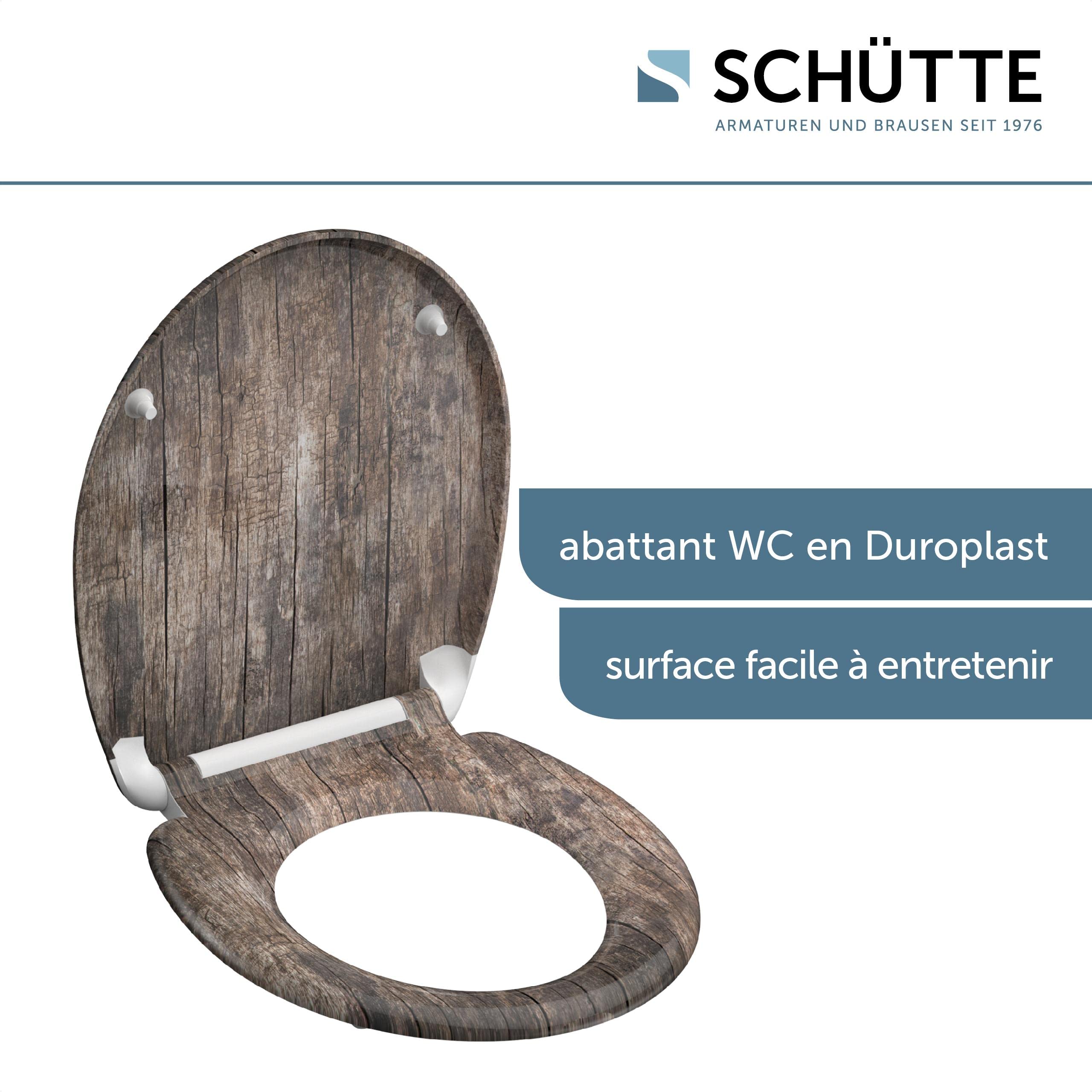 Schütte Abattant WC Frein de Chute Déclipsable STONES, Bois Ancien | Duroplast résistant, cuvette toilette avec frein de chute clipsable, forme en O, suspendu ou sur pieds, 150 kg max