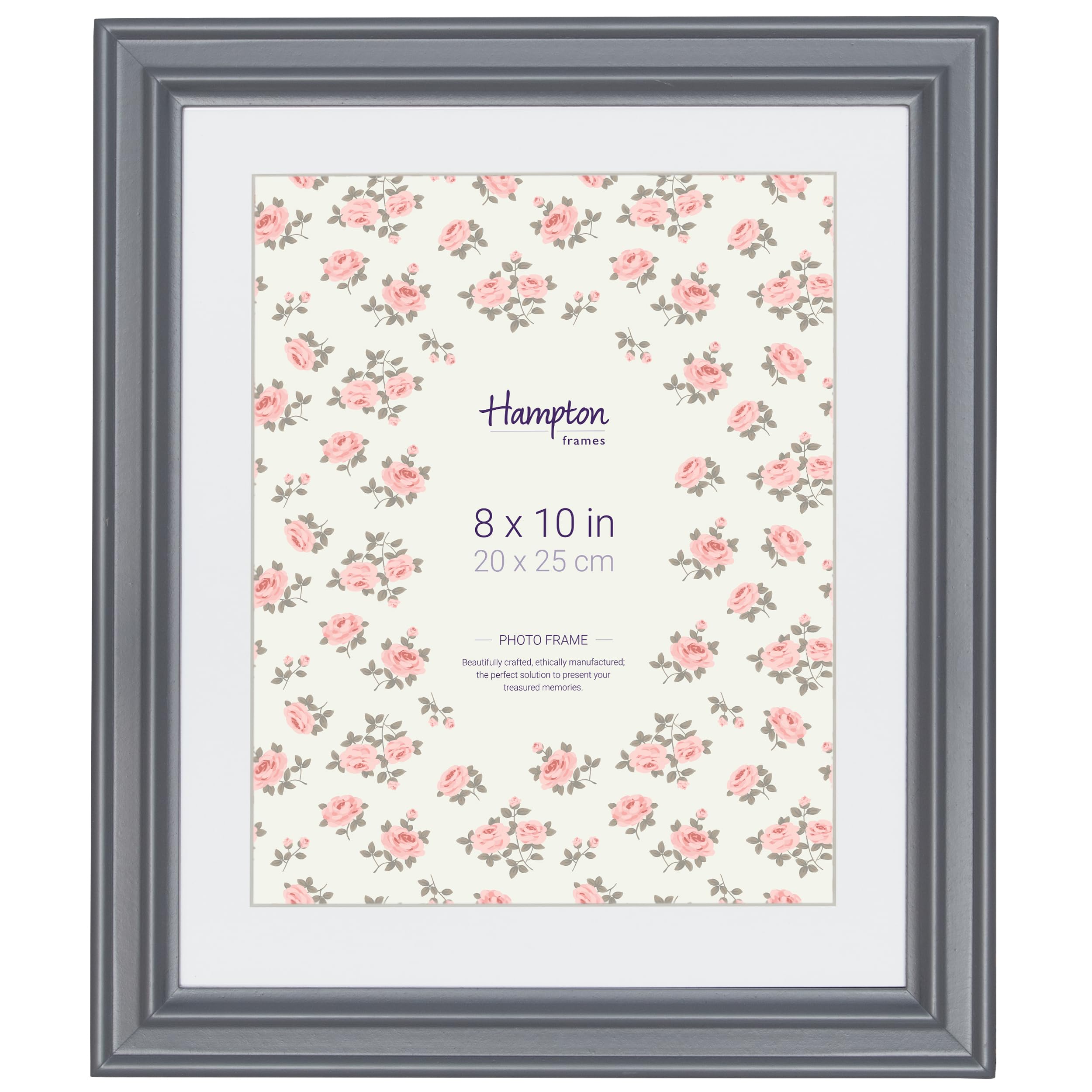 Hampton Frames Grey Helena 8X10 (20X25cm) Frame With White Mount Picture Photo Frame Glass Hel12gr80